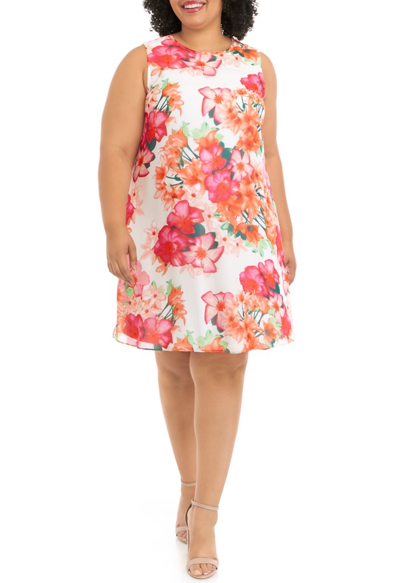 Plus Size Sleeveless Floral Chiffon Shift Dress