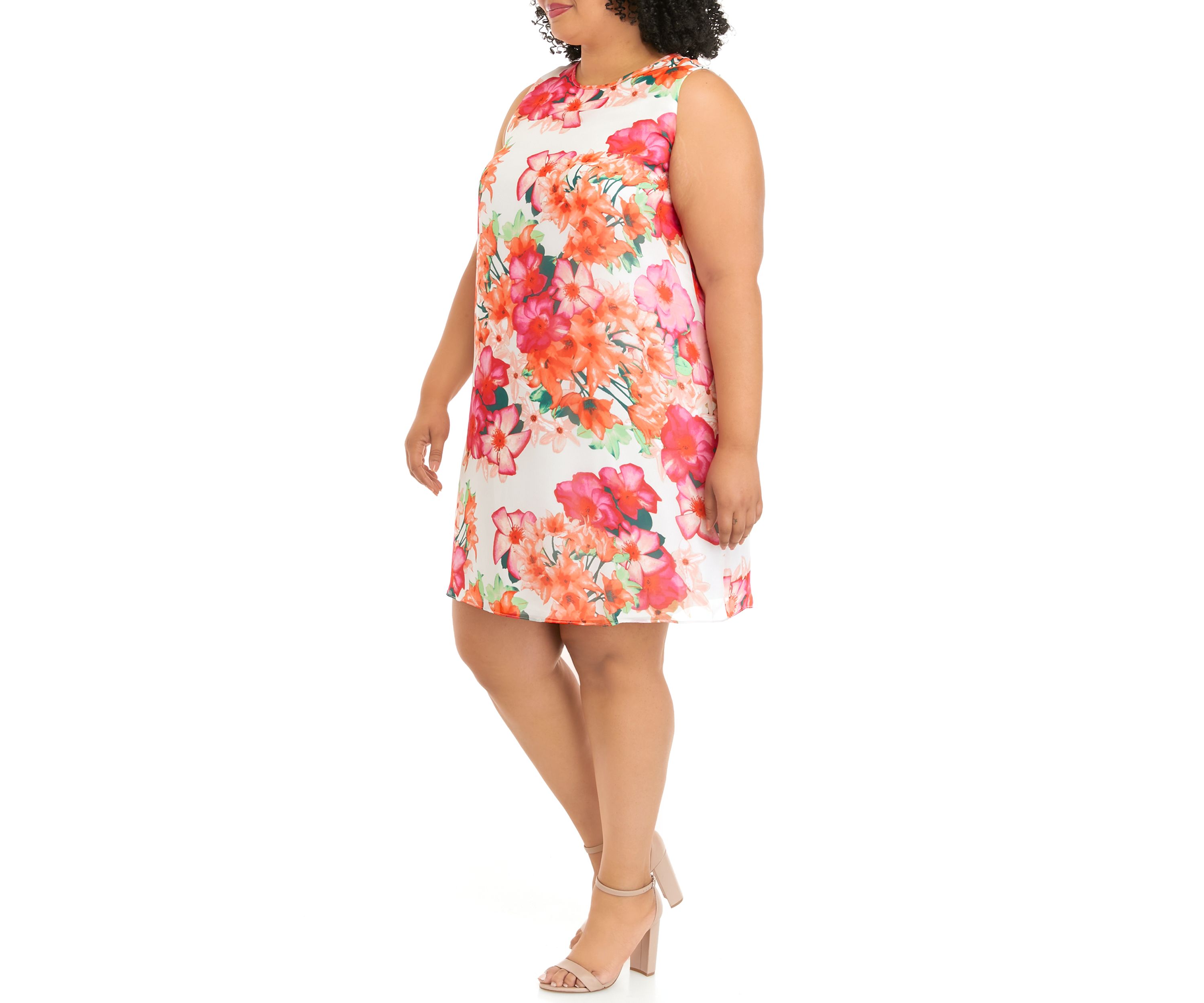 Plus Size Sleeveless Floral Chiffon Shift Dress