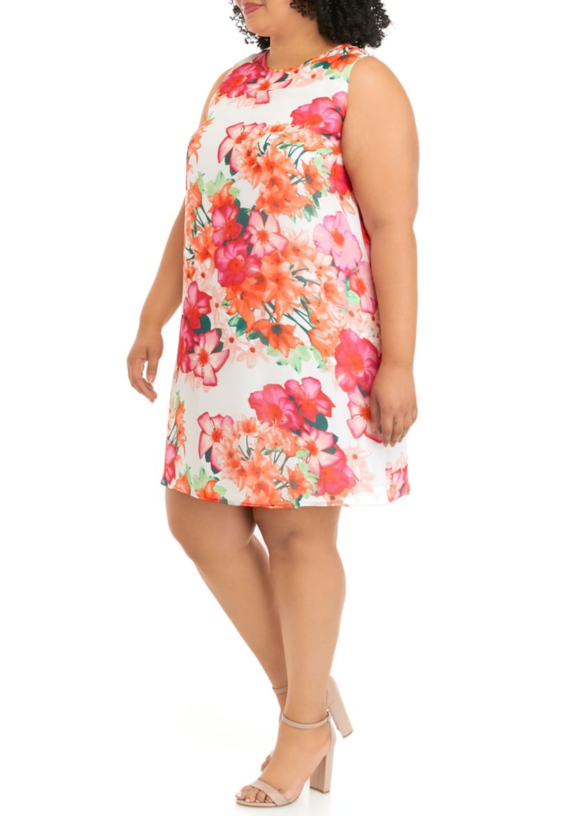 Plus Size Sleeveless Floral Chiffon Shift Dress