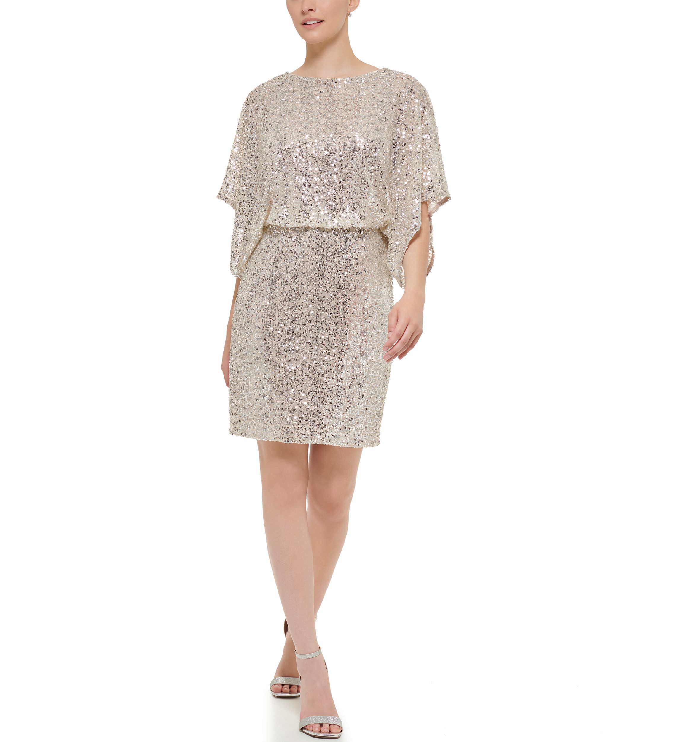 Womens 3/4 Dolman Sleeve Sequin Dress