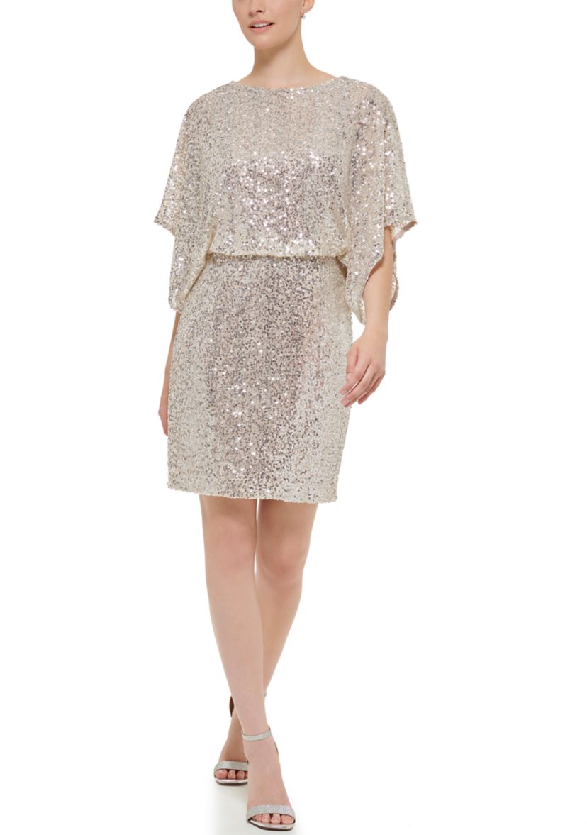 Womens 3/4 Dolman Sleeve Sequin Dress