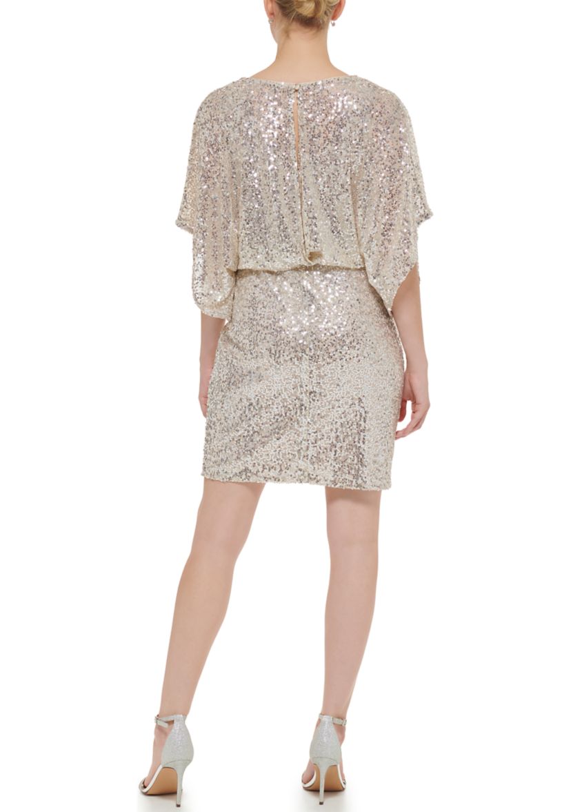 Womens 3/4 Dolman Sleeve Sequin Dress