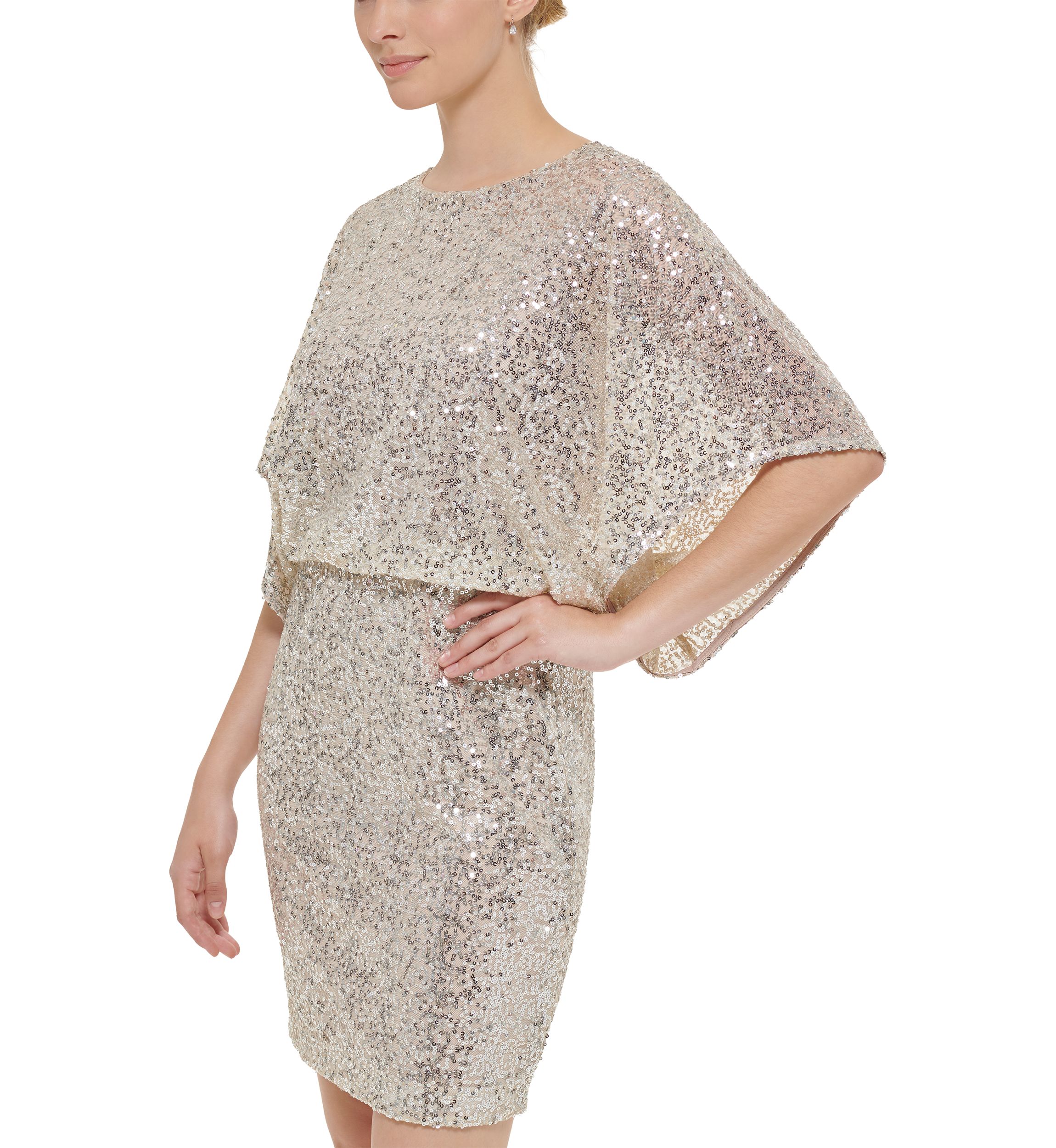 Womens 3/4 Dolman Sleeve Sequin Dress