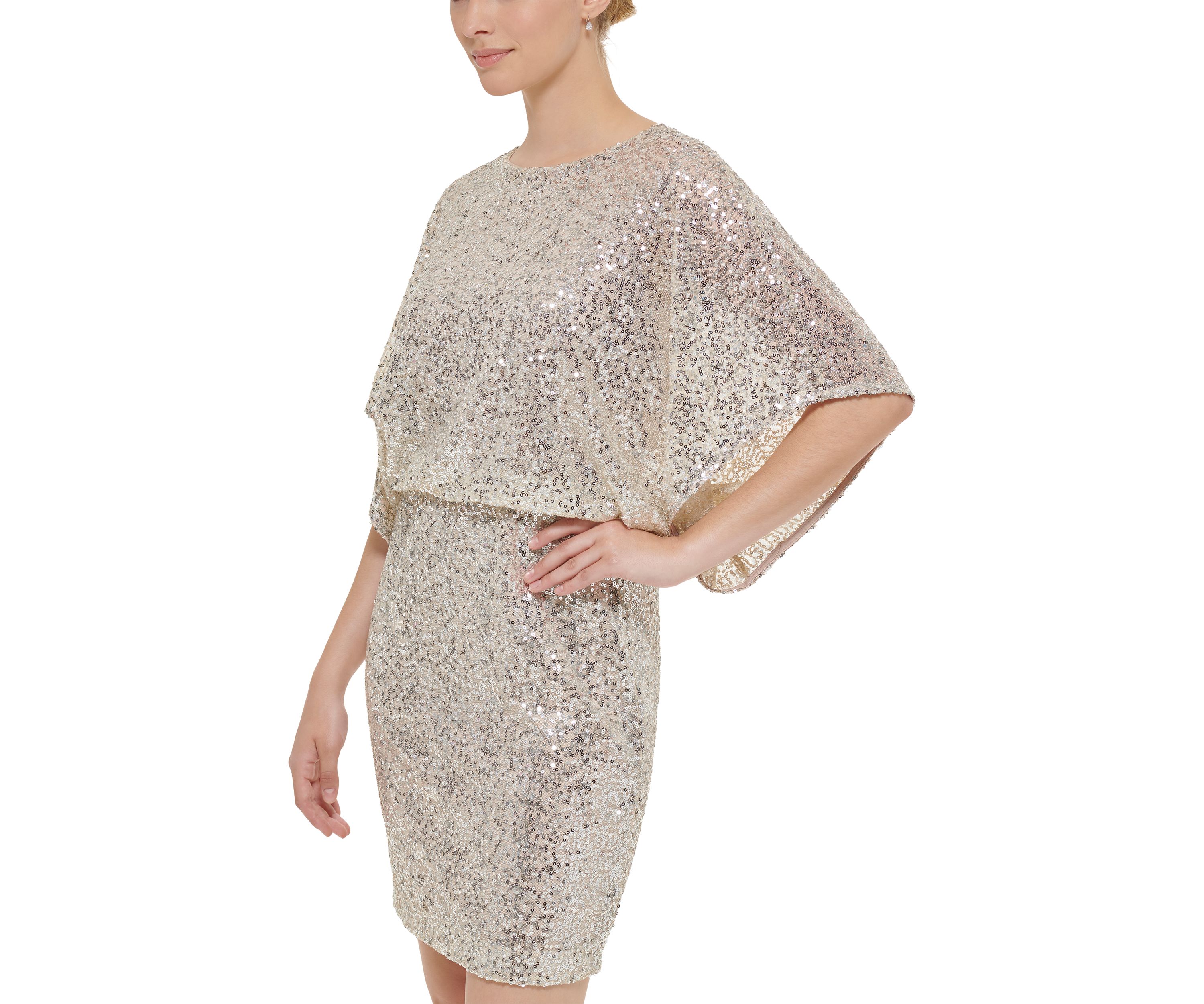 Womens 3/4 Dolman Sleeve Sequin Dress