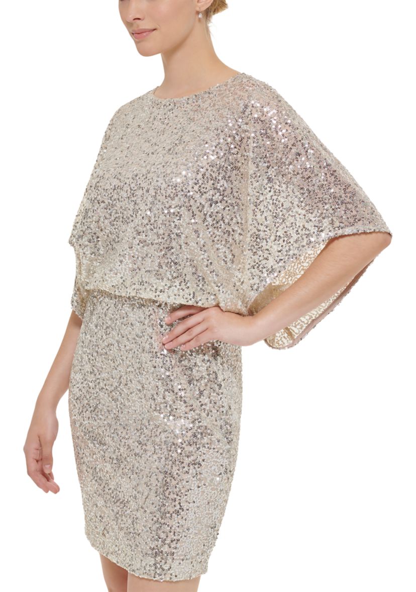Womens 3/4 Dolman Sleeve Sequin Dress