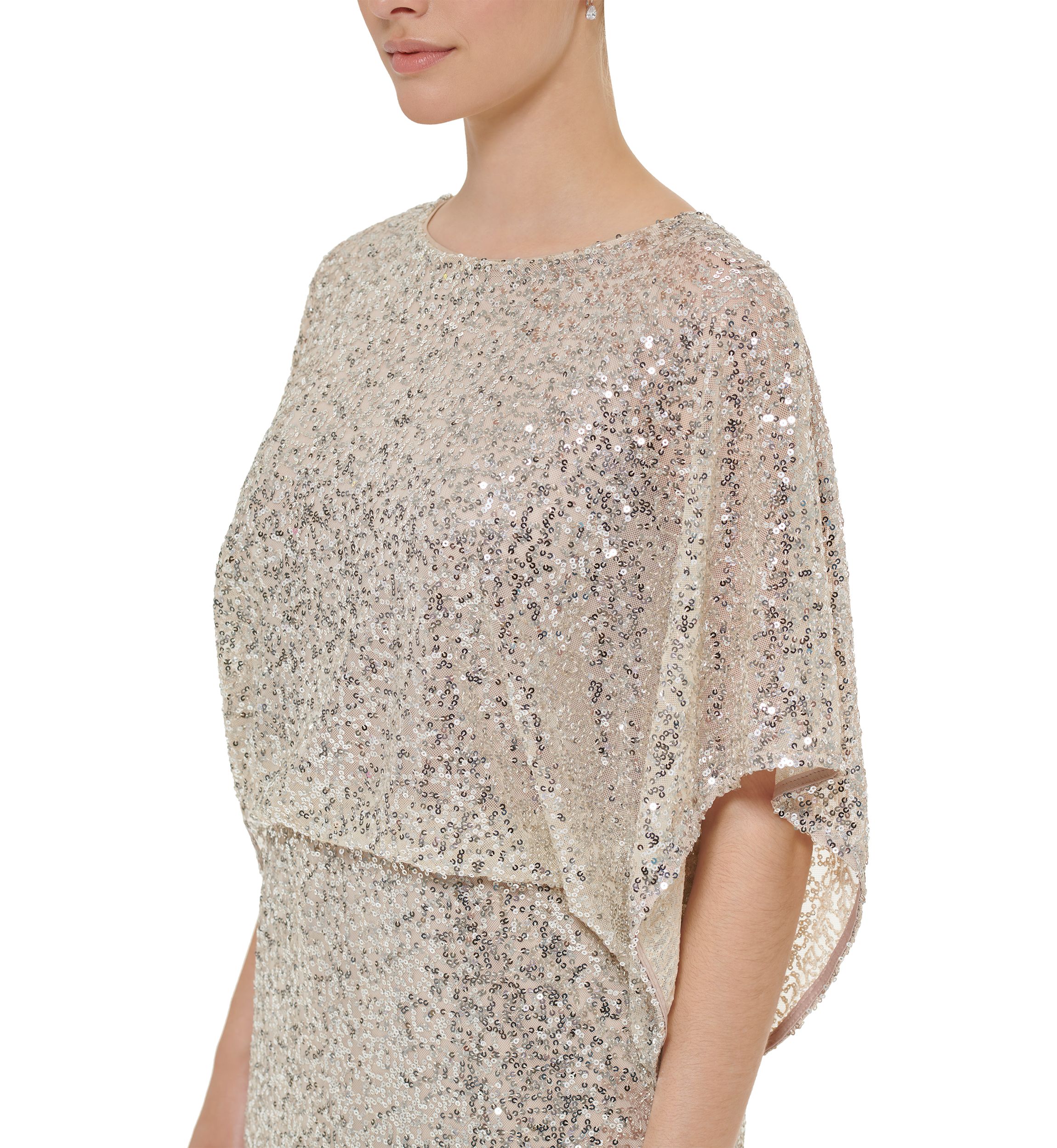 Womens 3/4 Dolman Sleeve Sequin Dress
