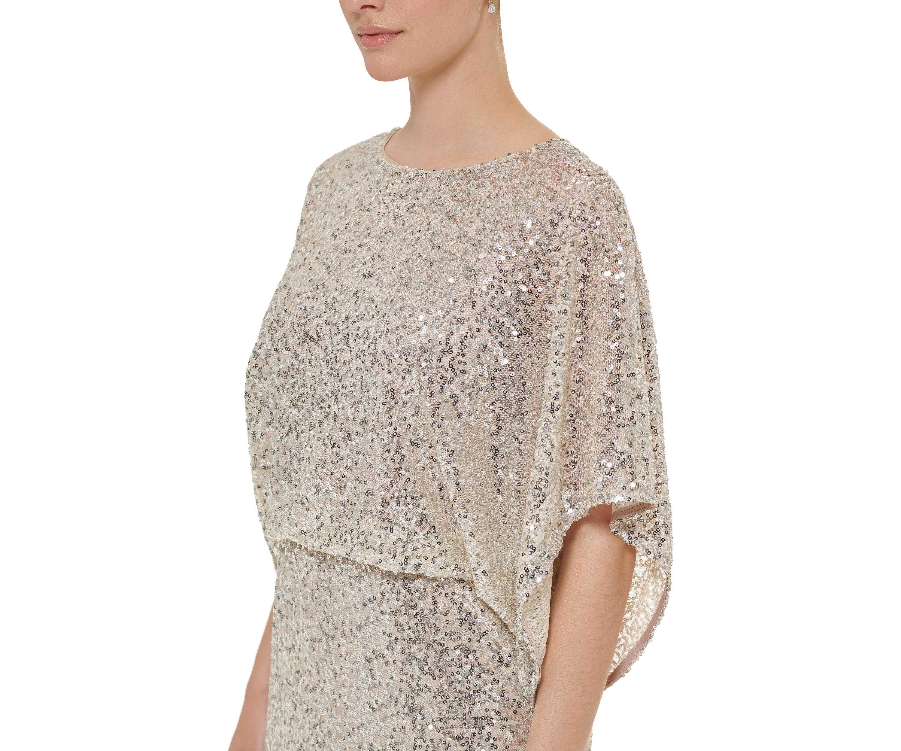 Womens 3/4 Dolman Sleeve Sequin Dress