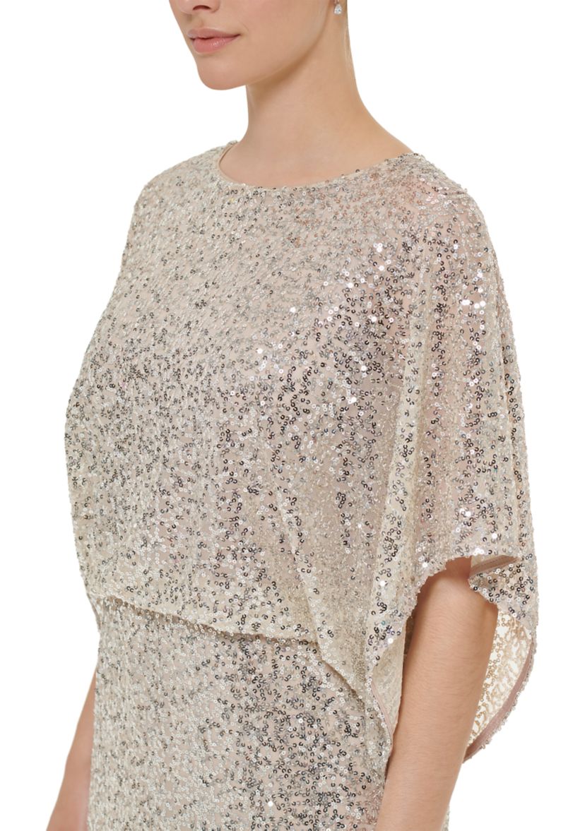 Womens 3/4 Dolman Sleeve Sequin Dress