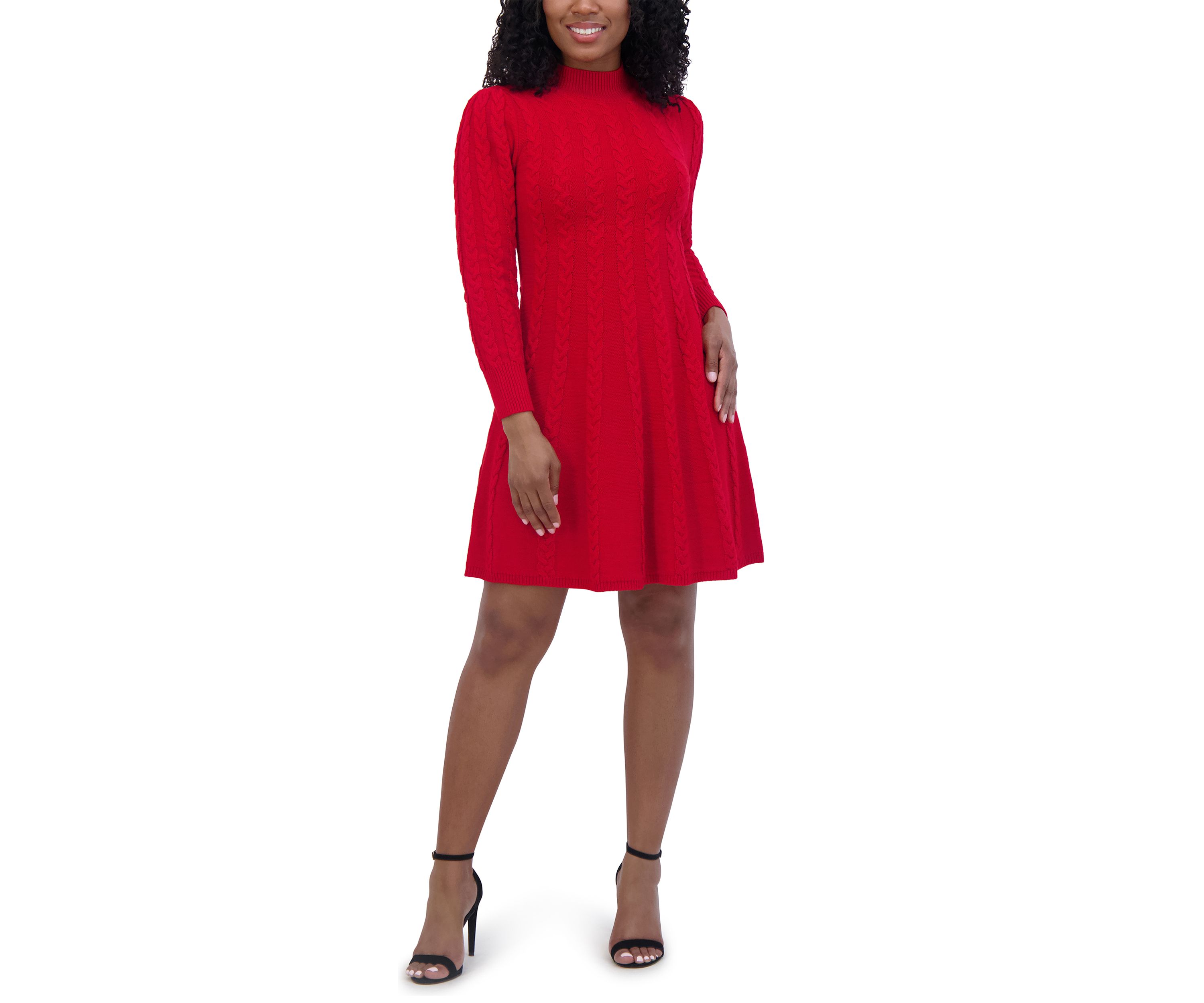 Womens Long Sleeve Mock Neck Solid A-Line Dress