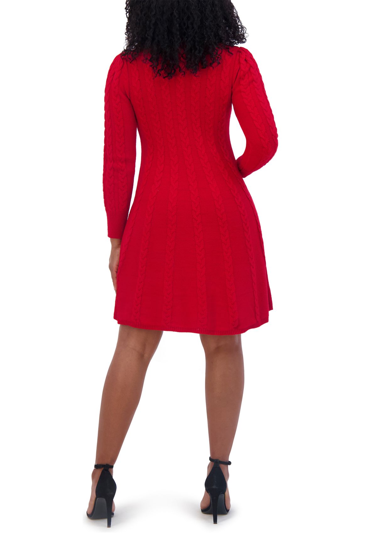 Womens Long Sleeve Mock Neck Solid A-Line Dress
