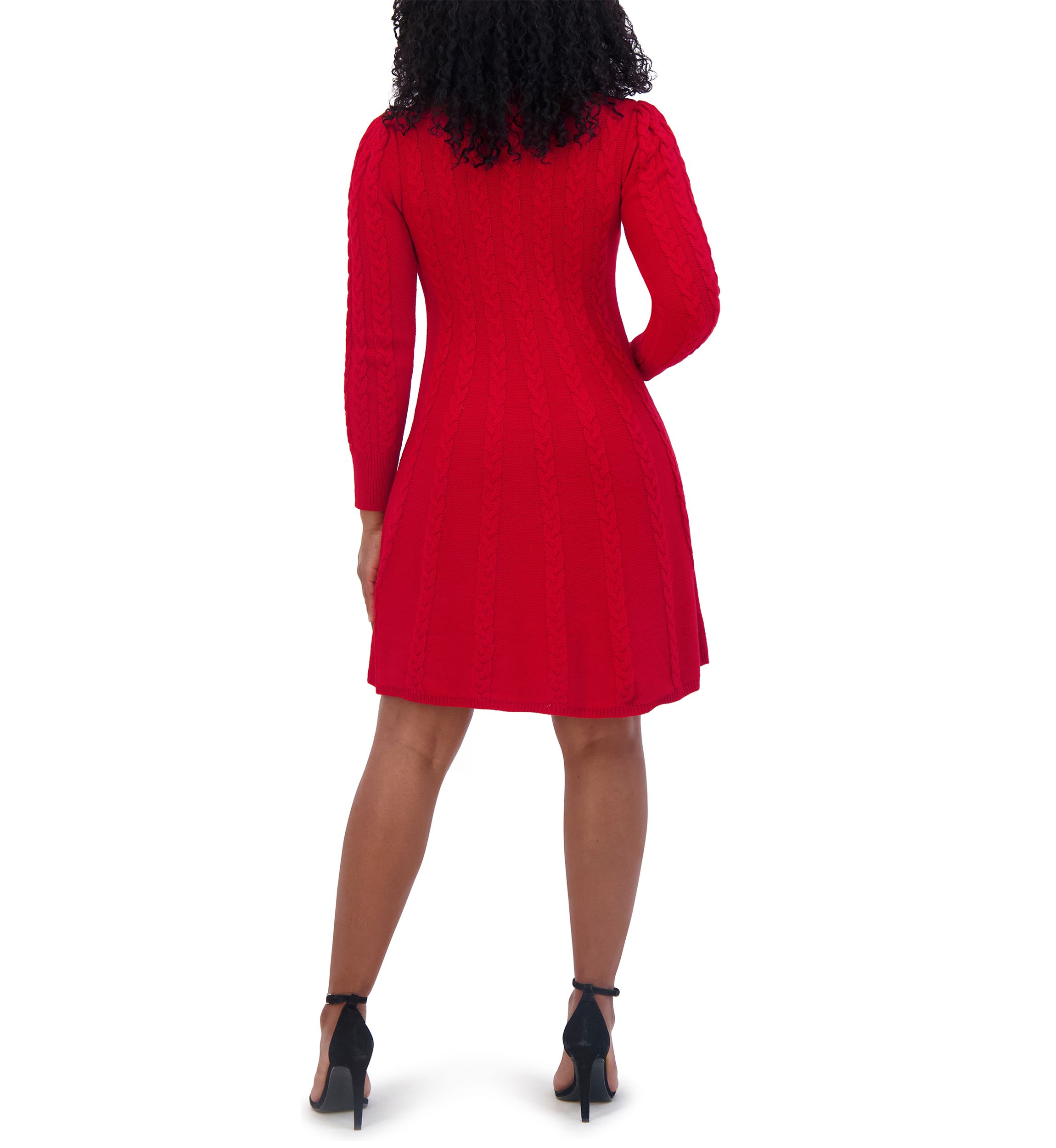 Womens Long Sleeve Mock Neck Solid A-Line Dress