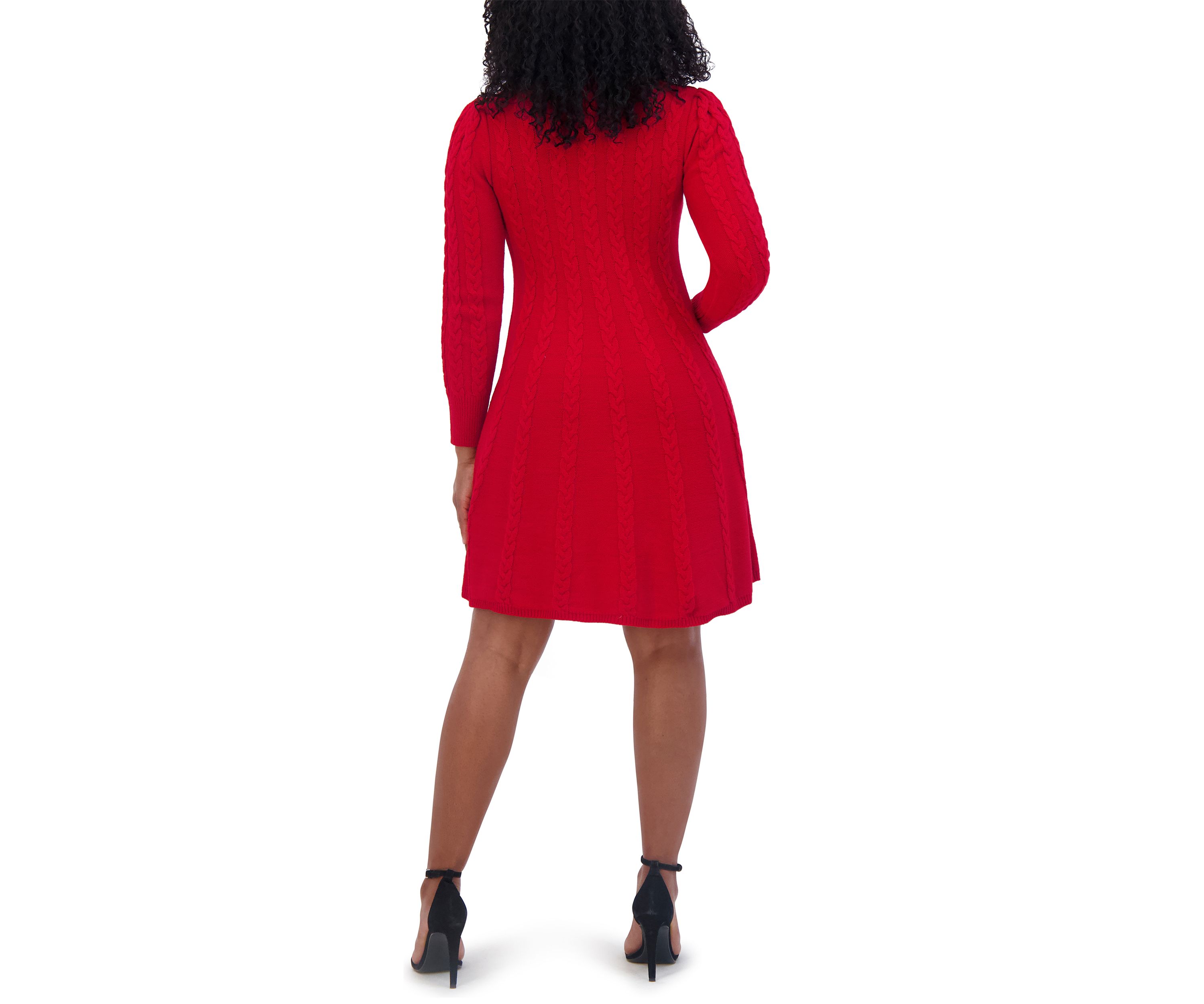 Womens Long Sleeve Mock Neck Solid A-Line Dress
