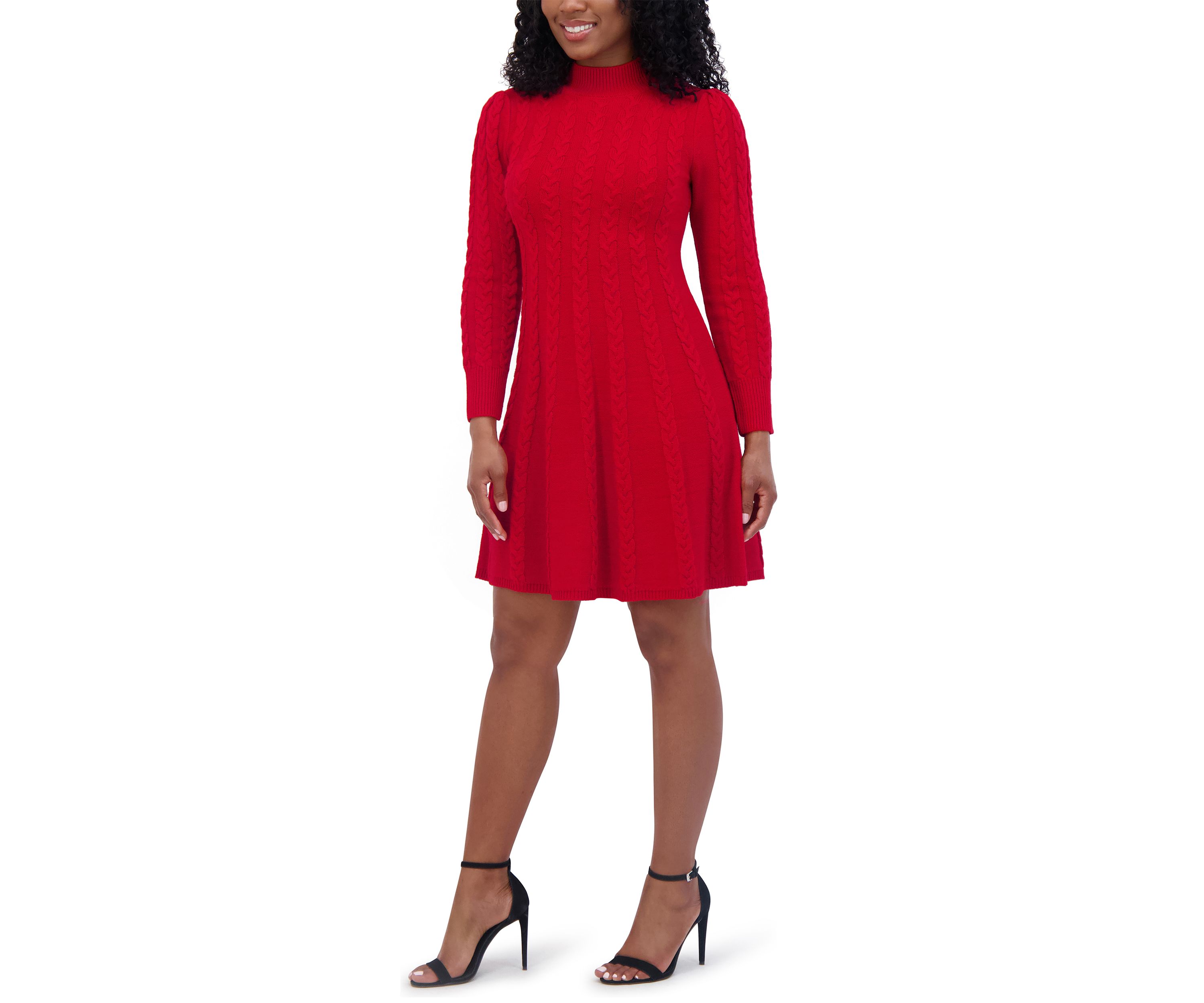 Womens Long Sleeve Mock Neck Solid A-Line Dress