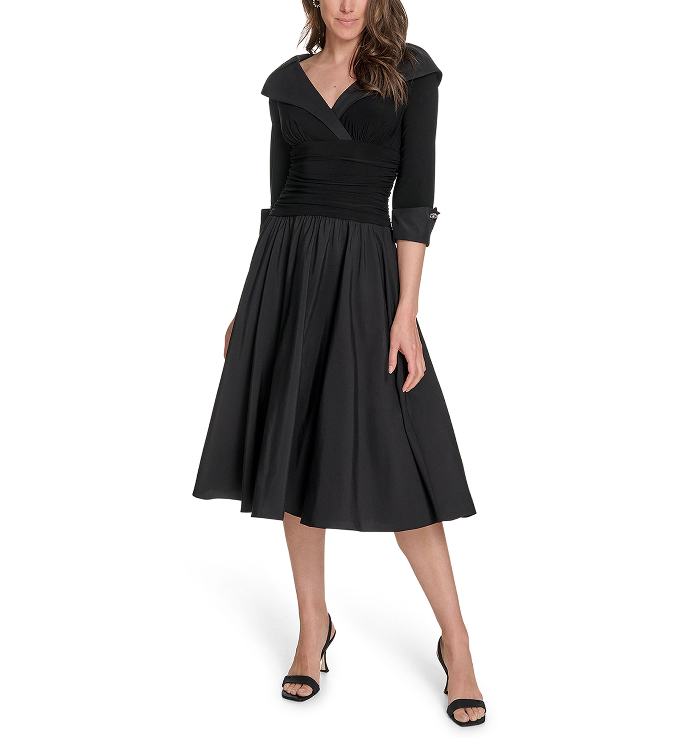 Womens 3/4 Sleeve V-Neck Dress with Collar 