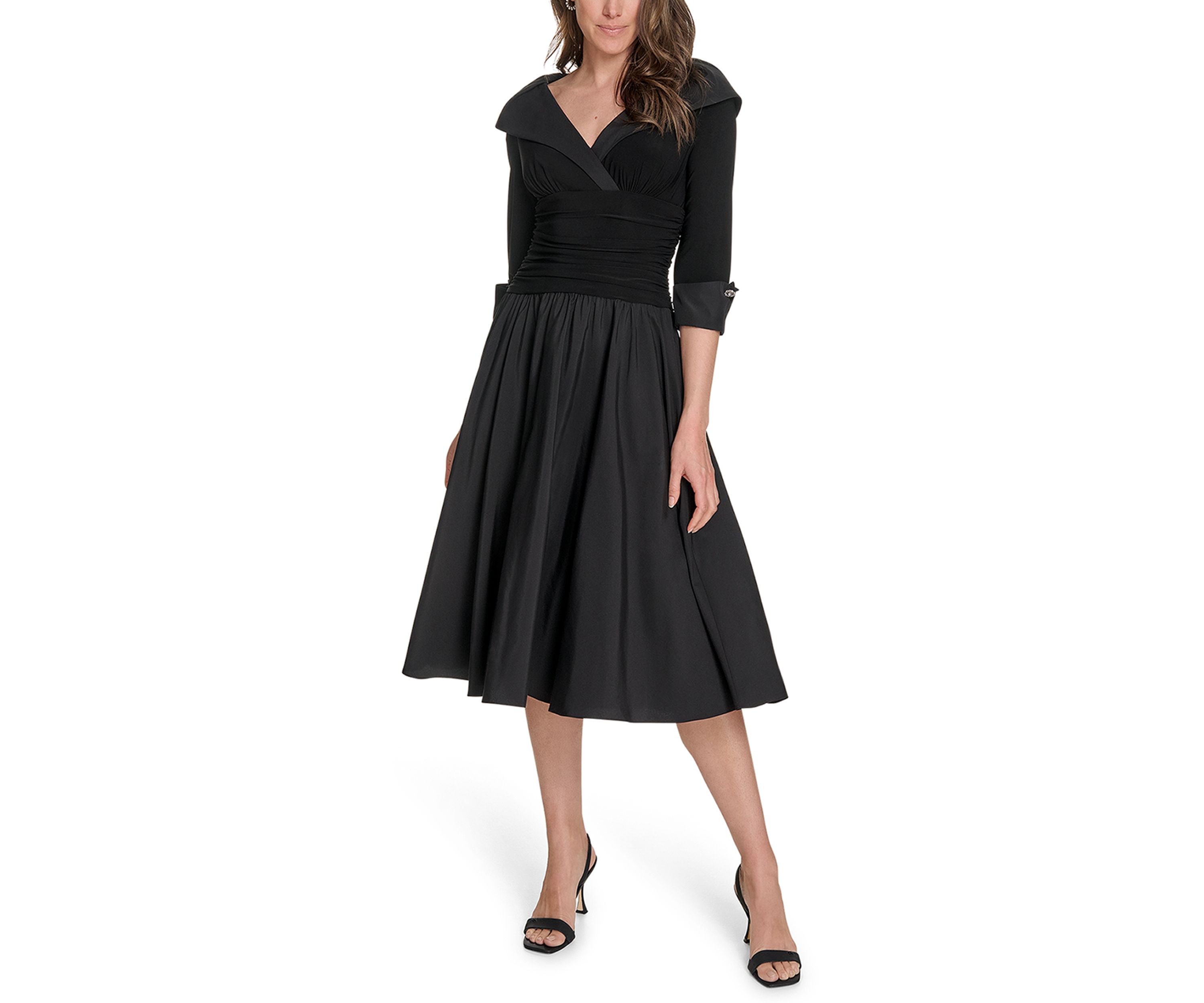 Womens 3/4 Sleeve V-Neck Dress with Collar 