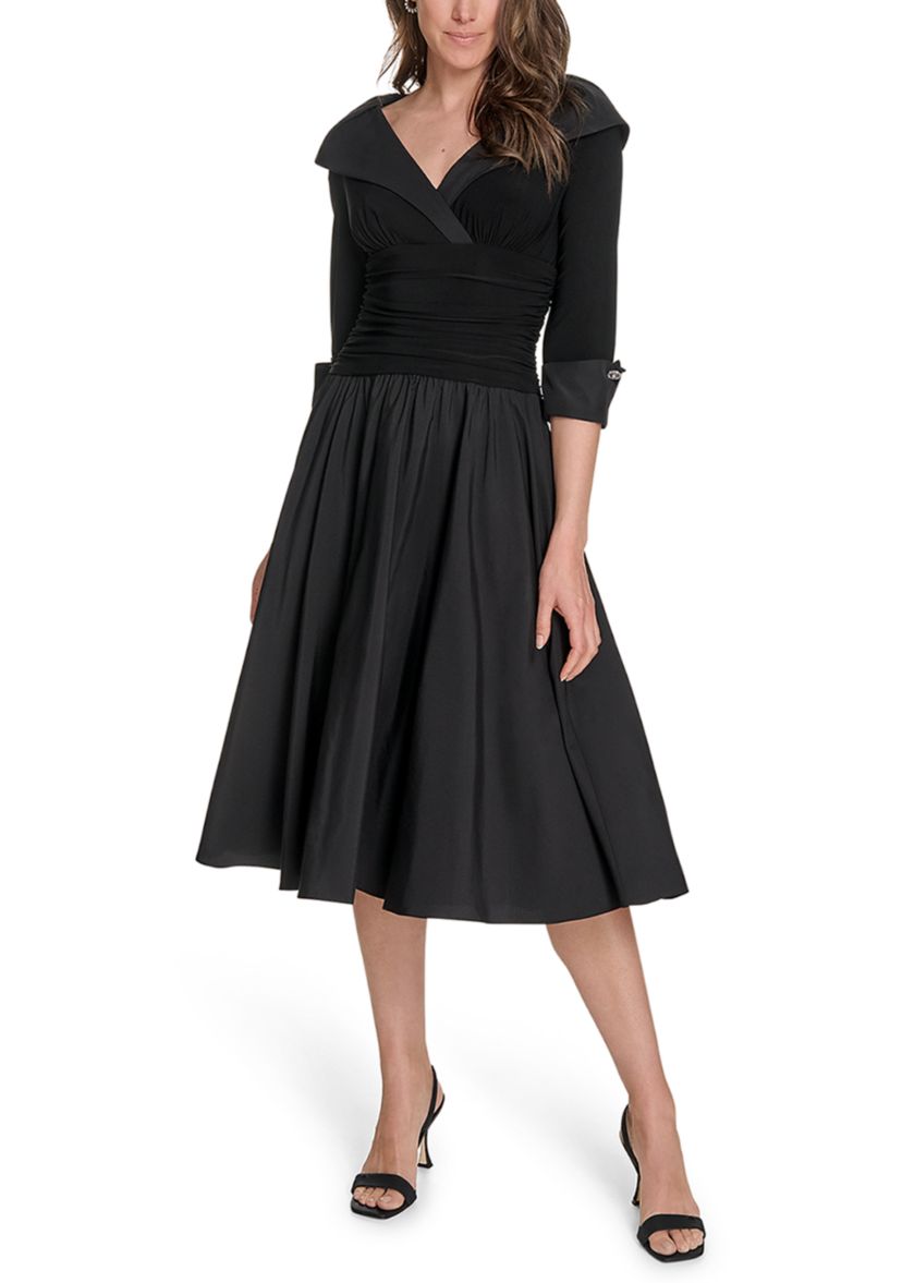 Womens 3/4 Sleeve V-Neck Dress with Collar 