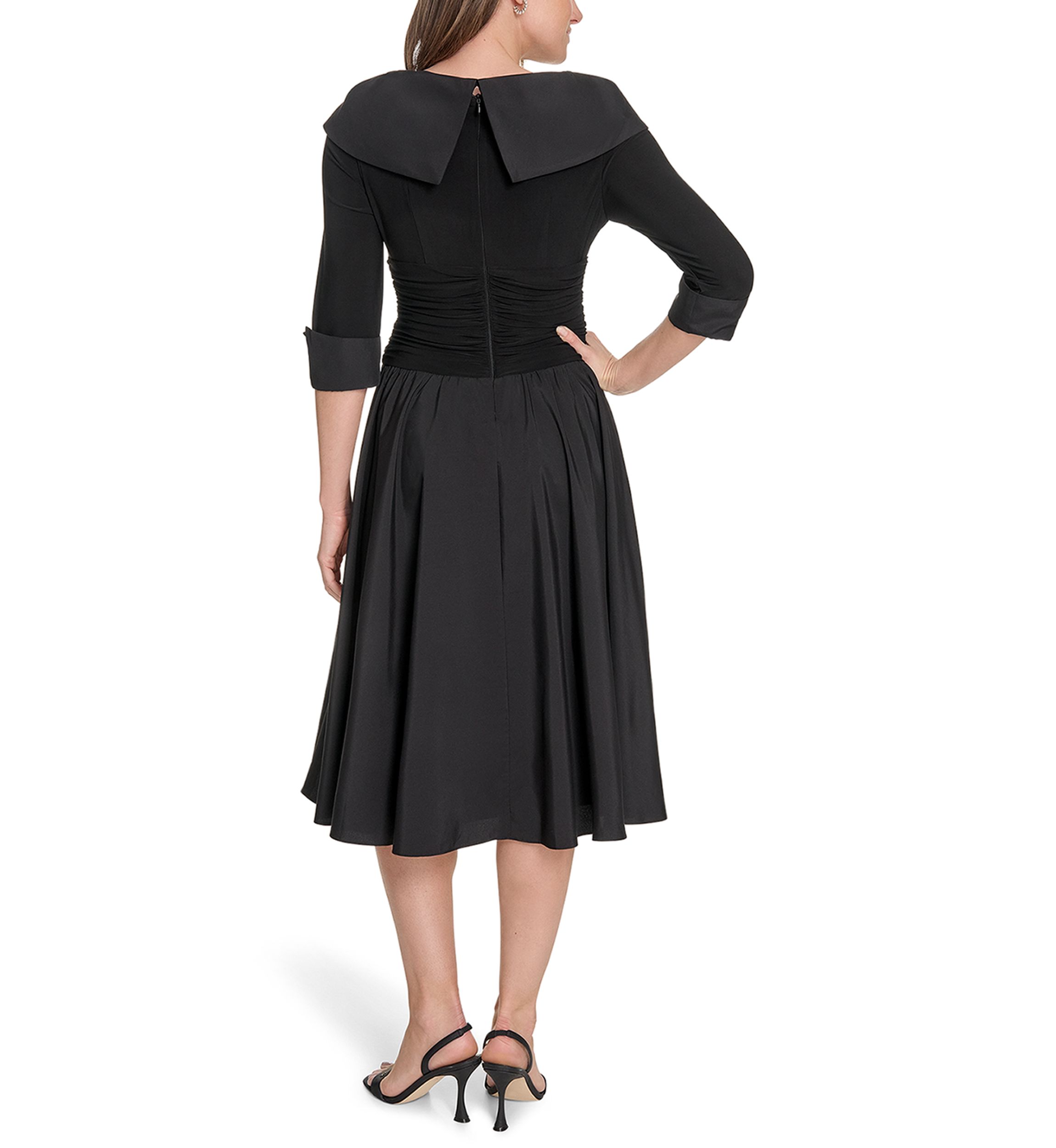 Womens 3/4 Sleeve V-Neck Dress with Collar 