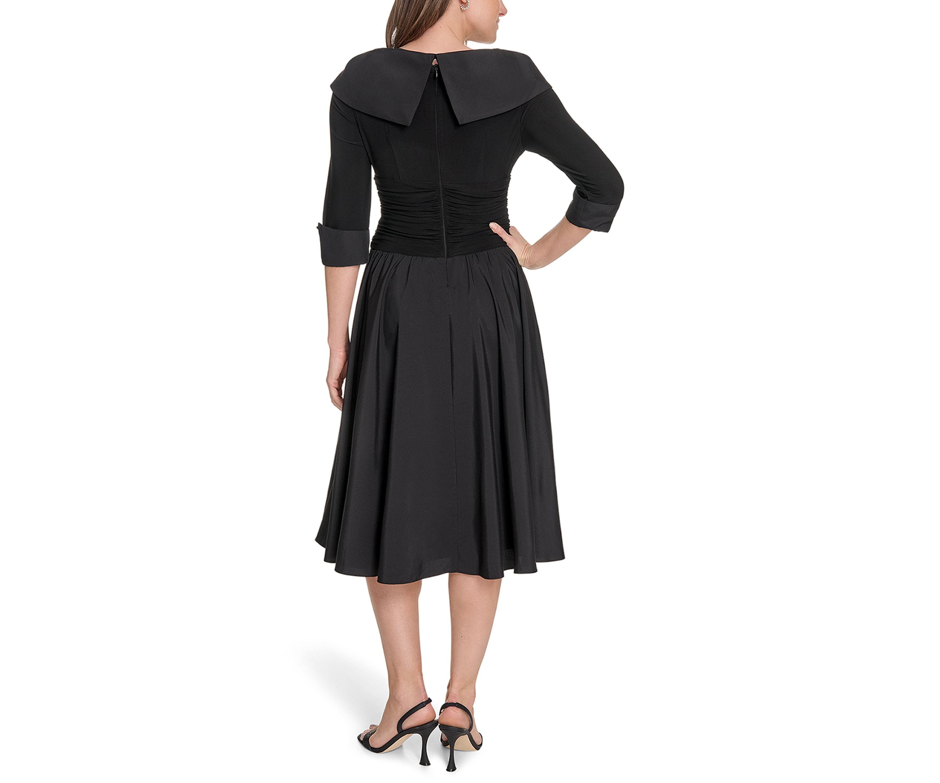 Womens 3/4 Sleeve V-Neck Dress with Collar 