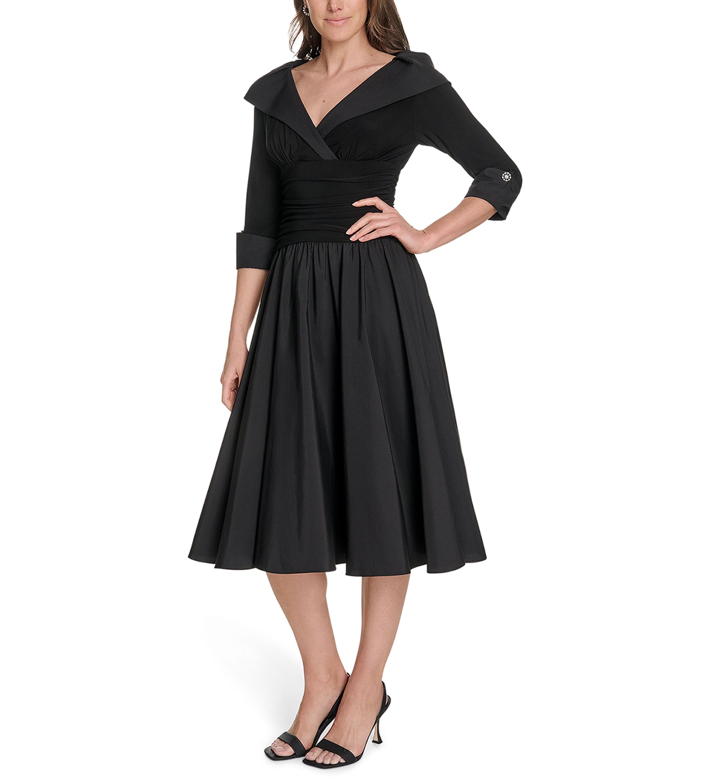 Womens 3/4 Sleeve V-Neck Dress with Collar 