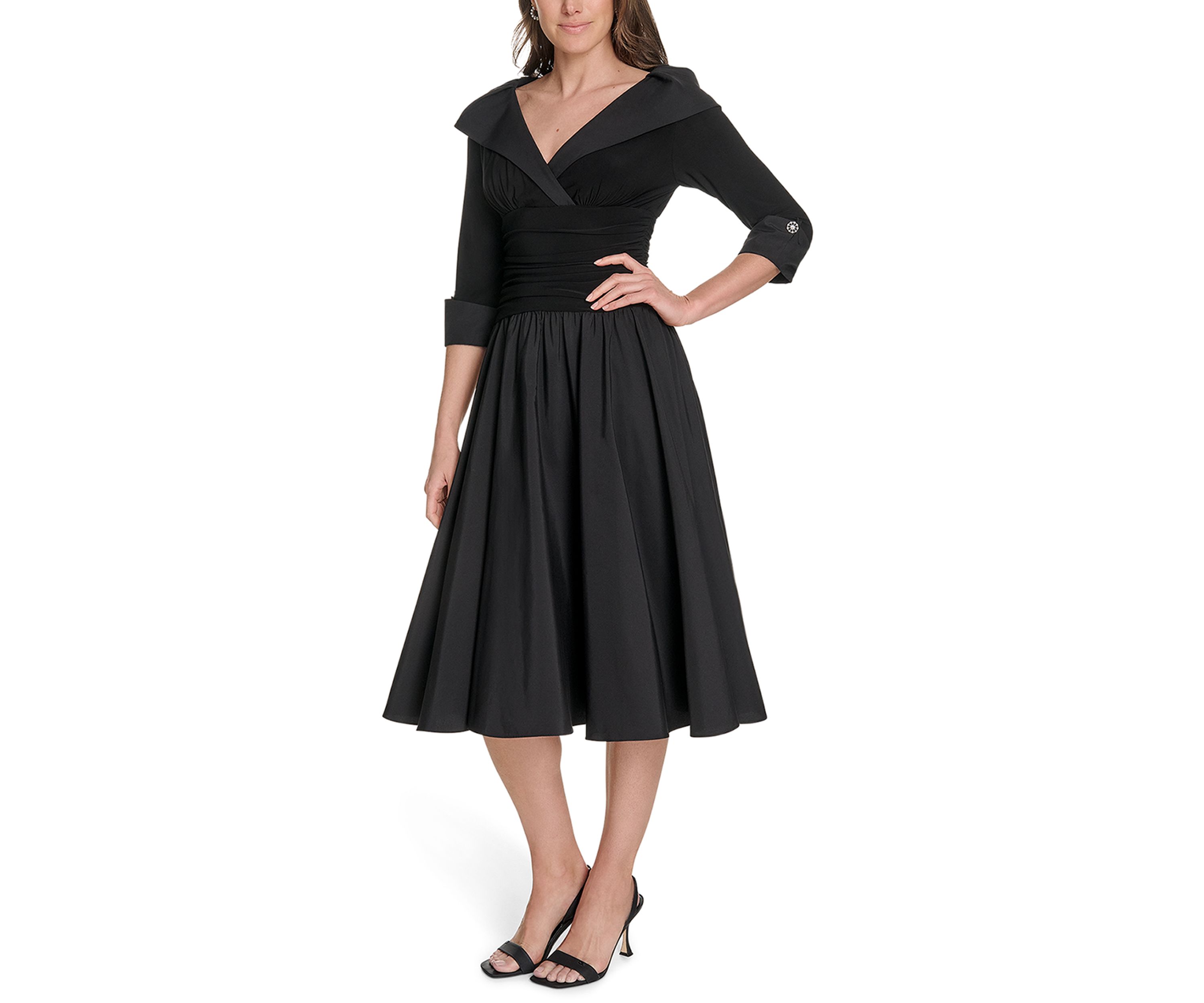Womens 3/4 Sleeve V-Neck Dress with Collar 