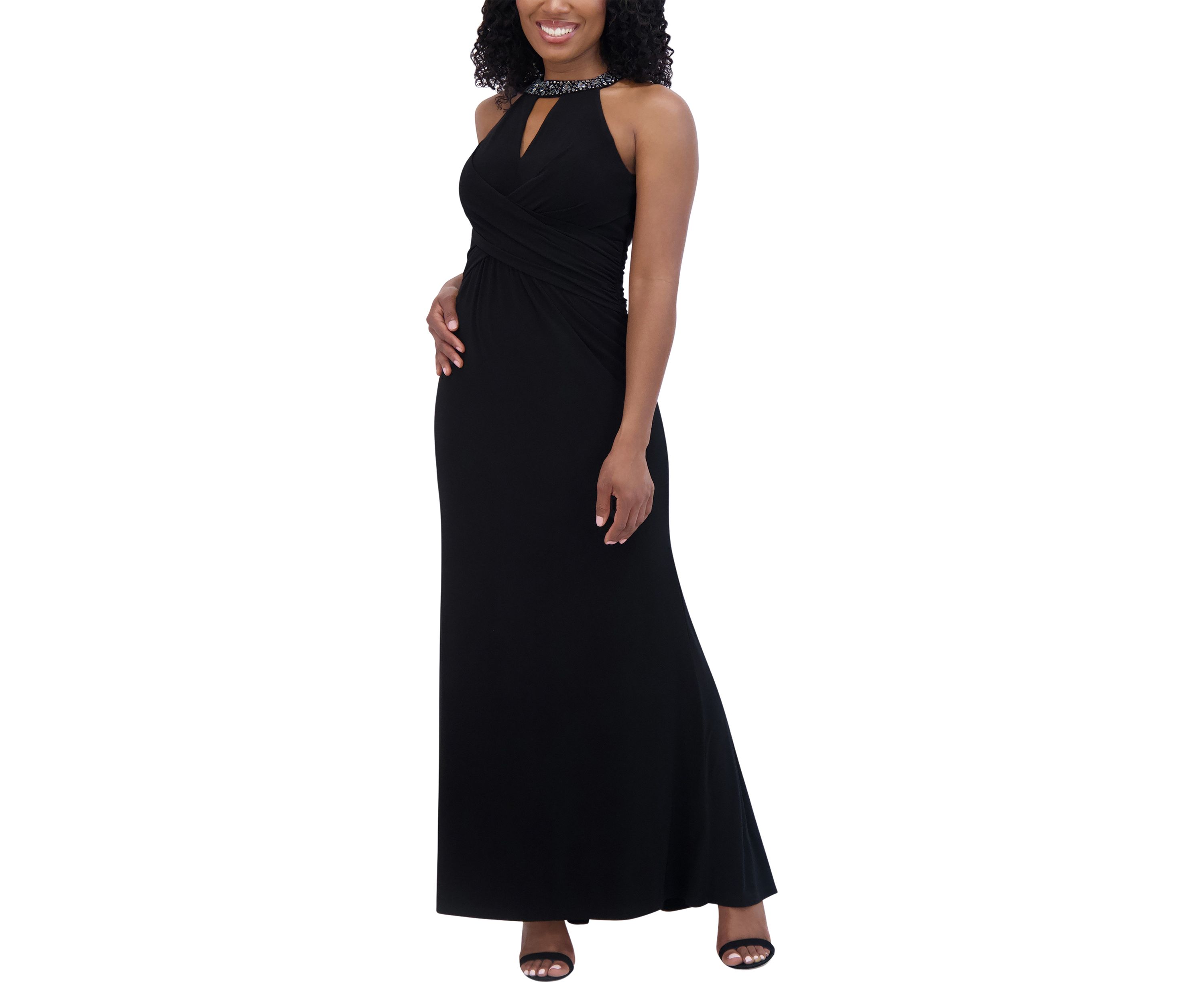 Womens Sleeveless Halter Neck Solid Sheath Gown
