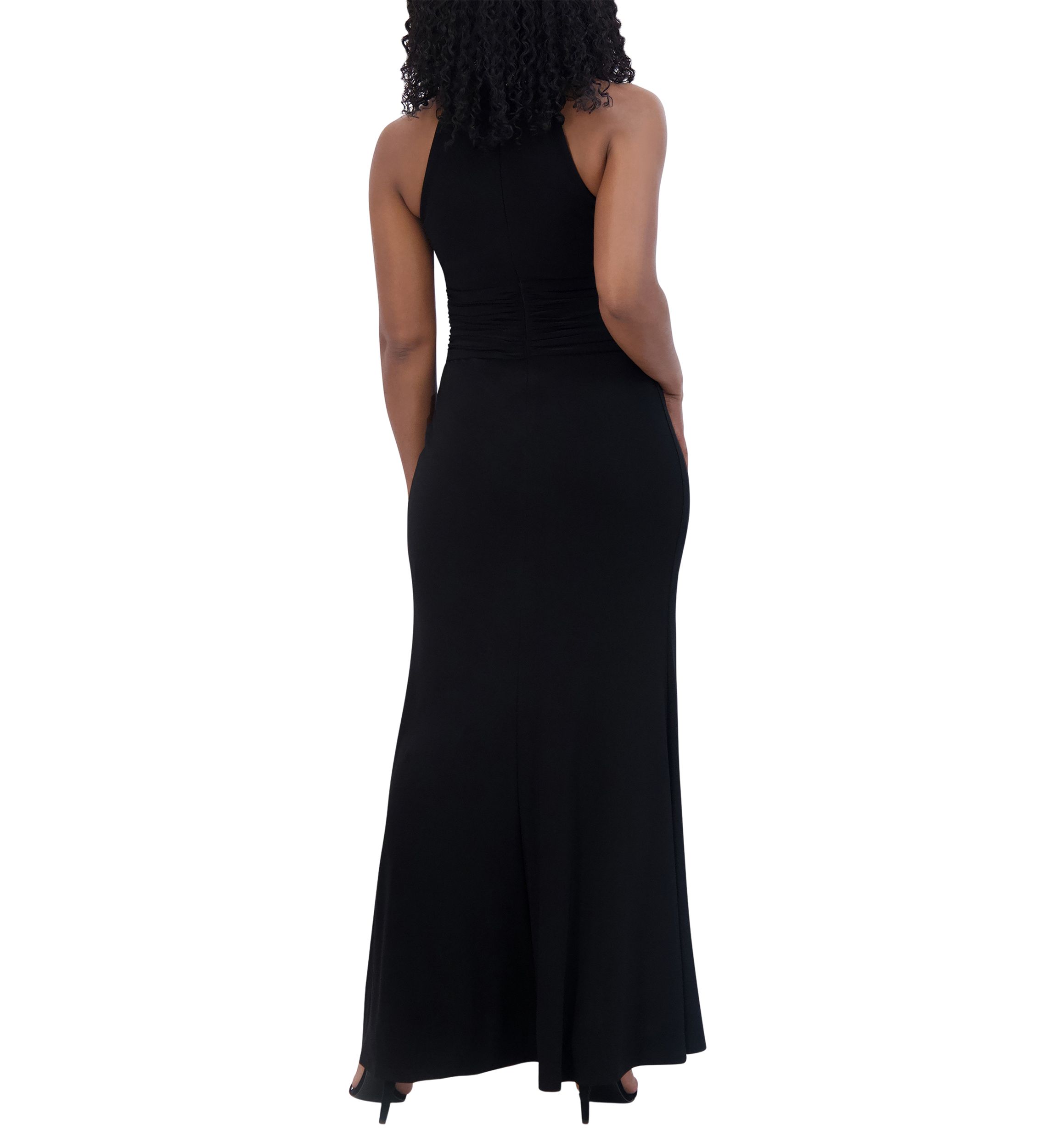 Womens Sleeveless Halter Neck Solid Sheath Gown