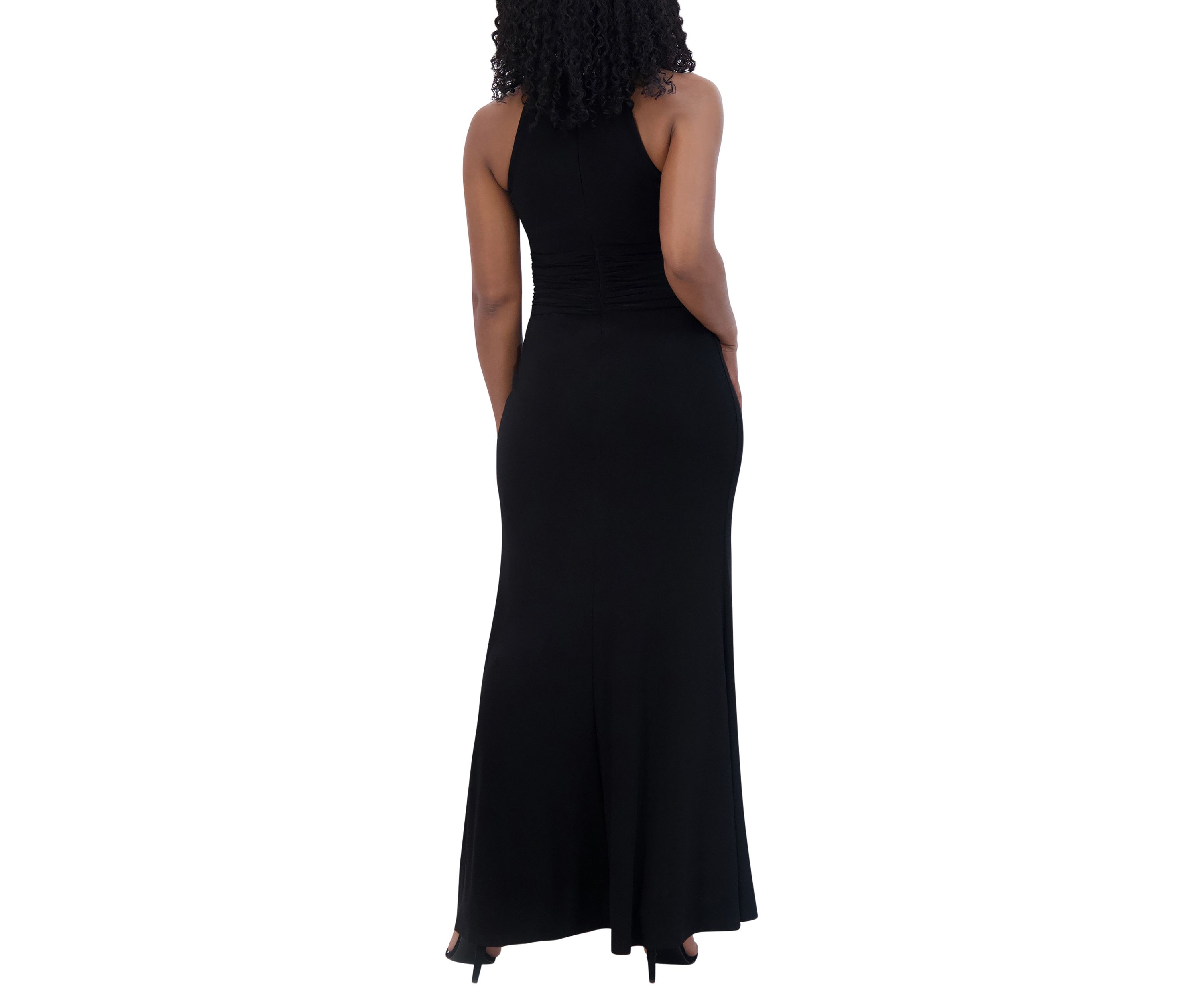 Womens Sleeveless Halter Neck Solid Sheath Gown