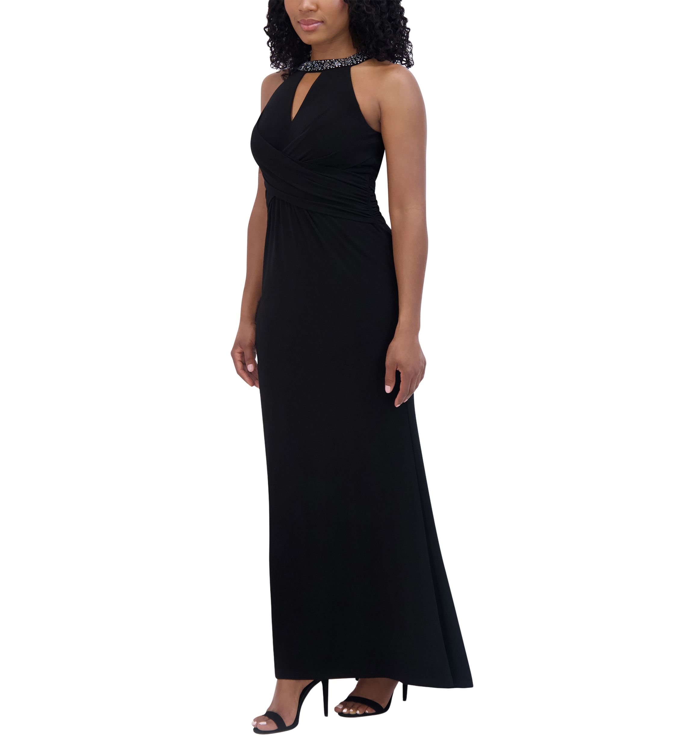 Womens Sleeveless Halter Neck Solid Sheath Gown