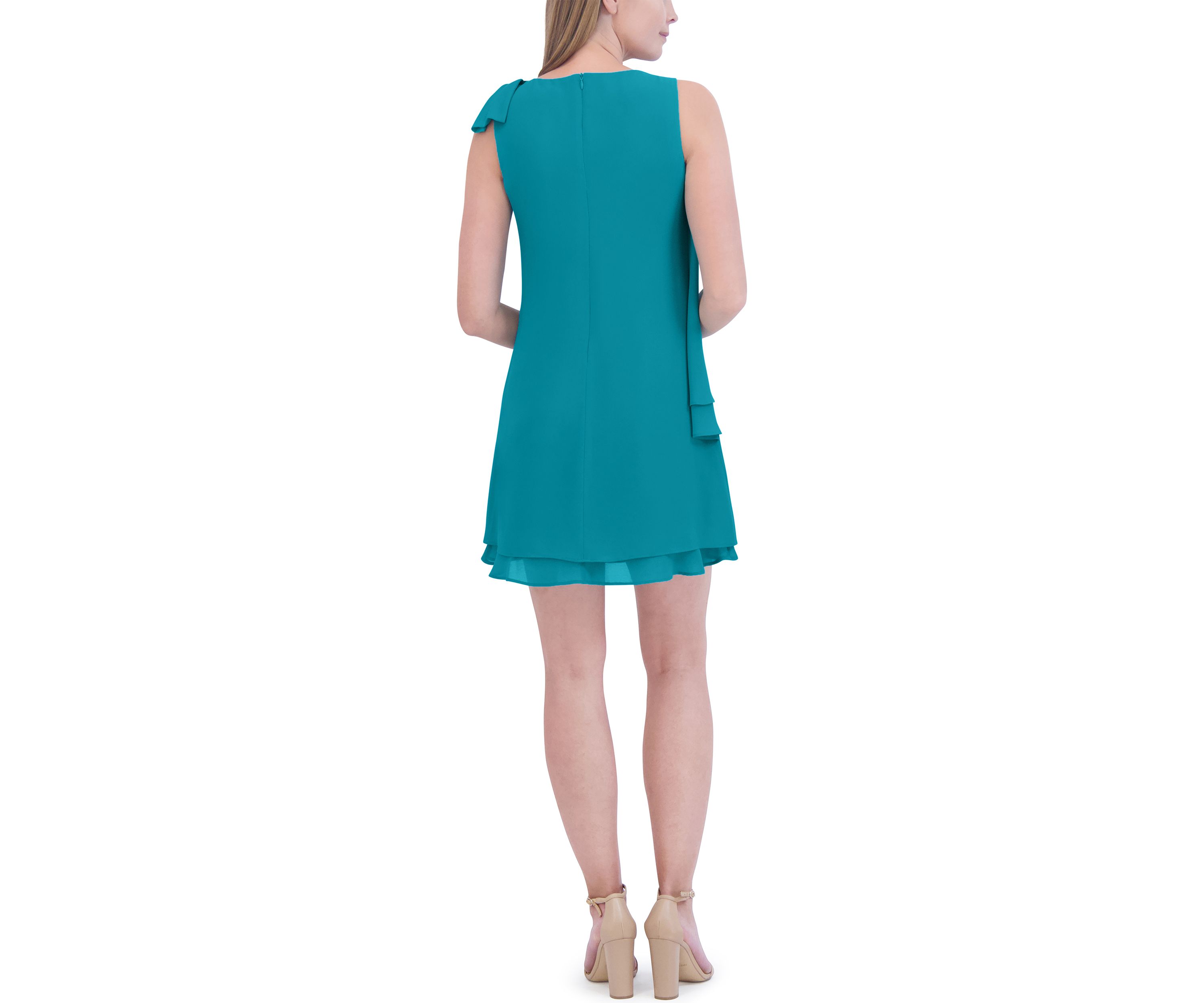 Womens Sleeveless Side Drape Solid Chiffon A-Line Dress