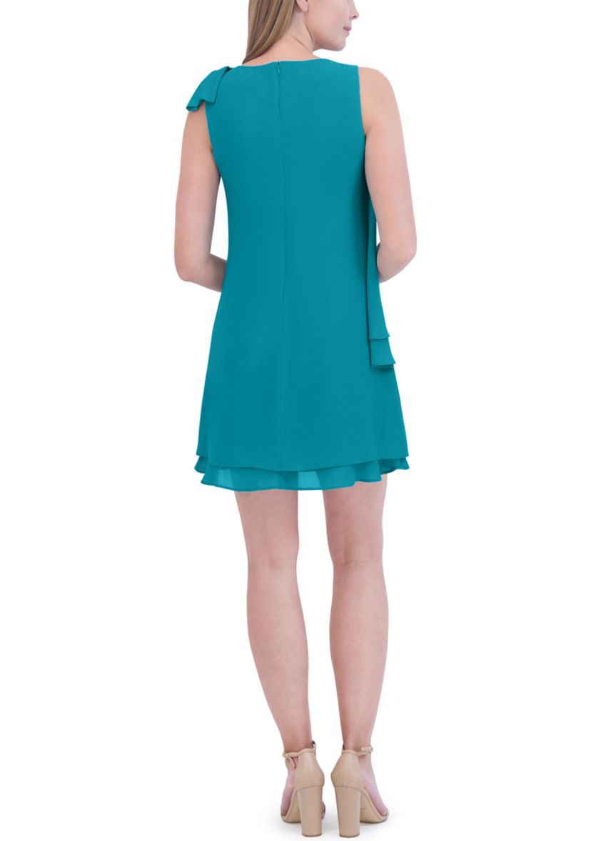 Womens Sleeveless Side Drape Solid Chiffon A-Line Dress