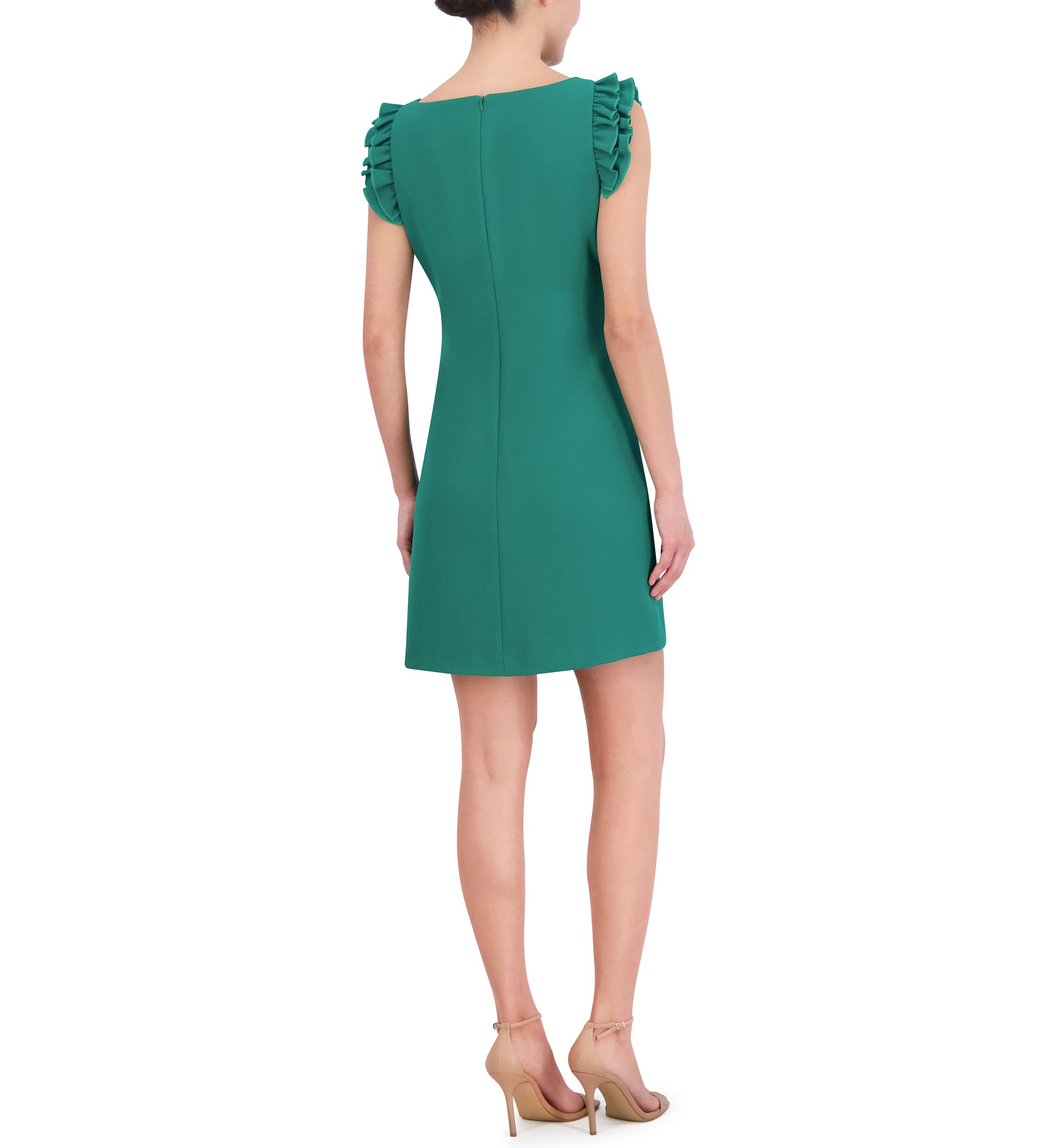 Womens Ruffle Solid Shift Dress