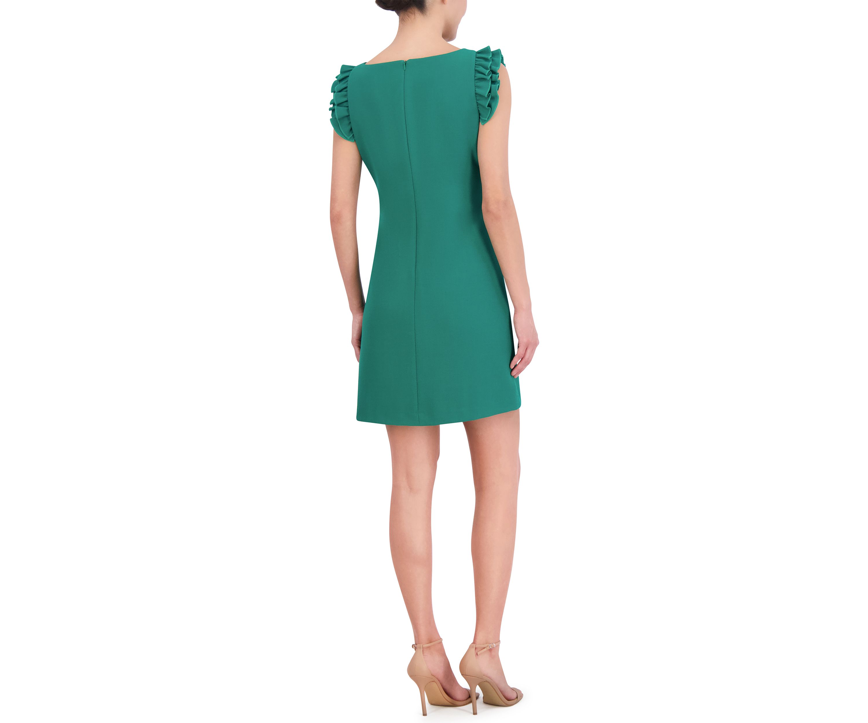 Womens Ruffle Solid Shift Dress