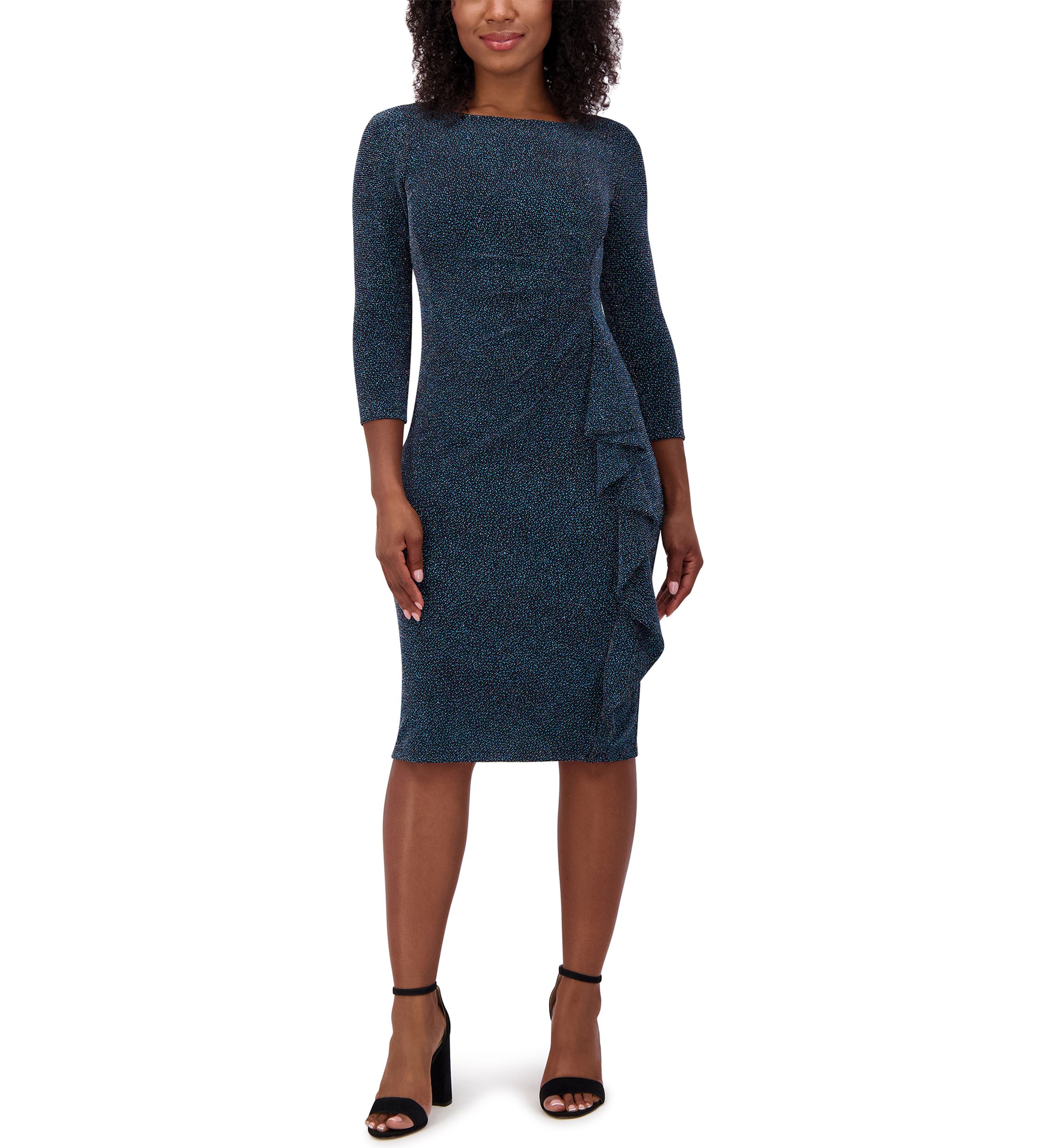 Womens Scoop Neck Side Detail Sheath Dress