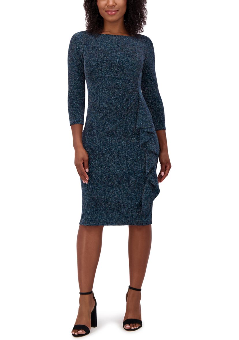 Womens Scoop Neck Side Detail Sheath Dress