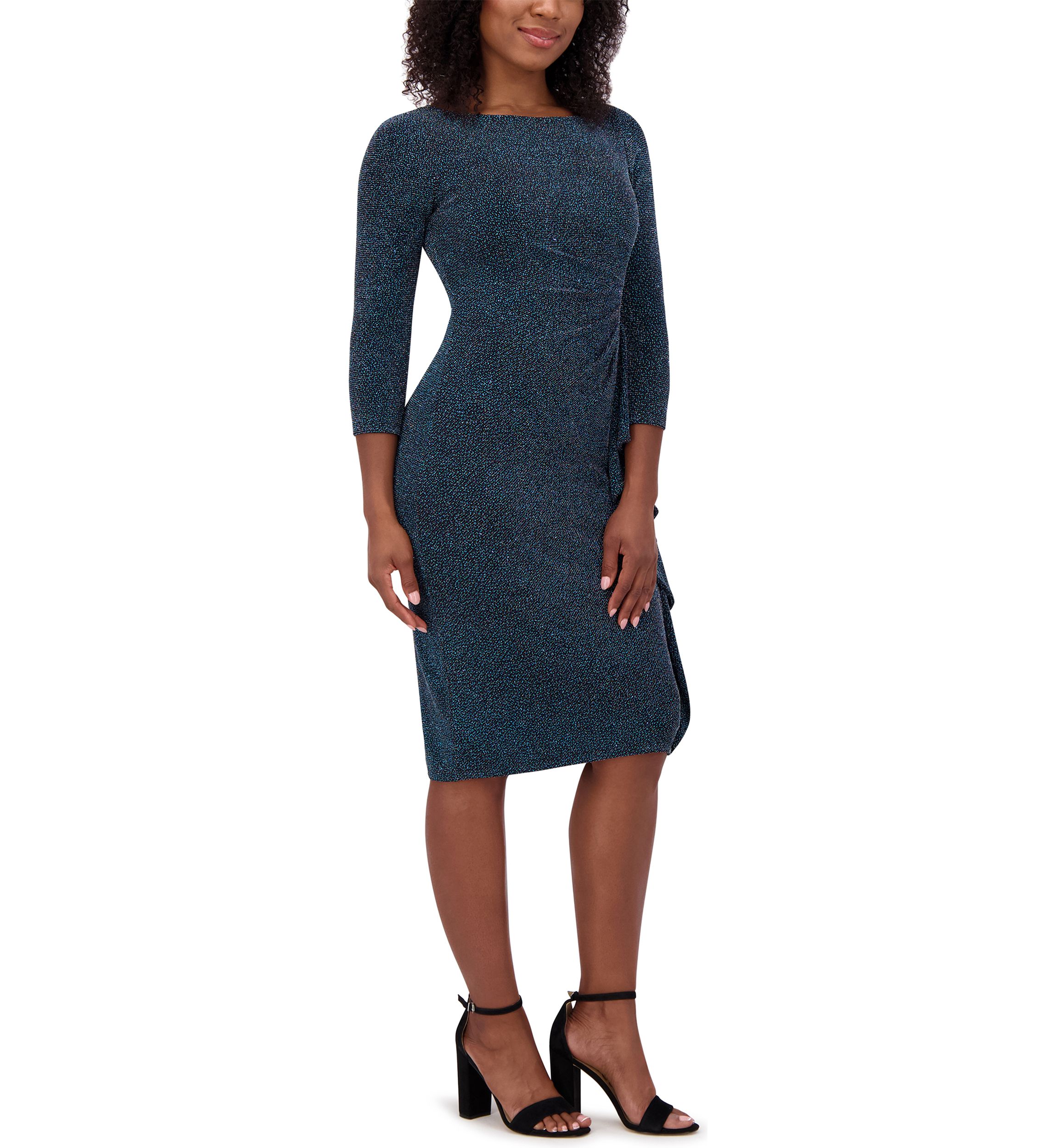 Womens Scoop Neck Side Detail Sheath Dress