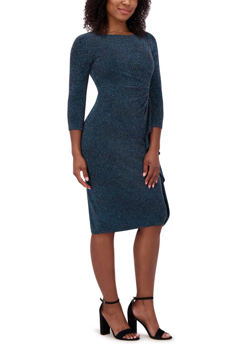 Womens Scoop Neck Side Detail Sheath Dress