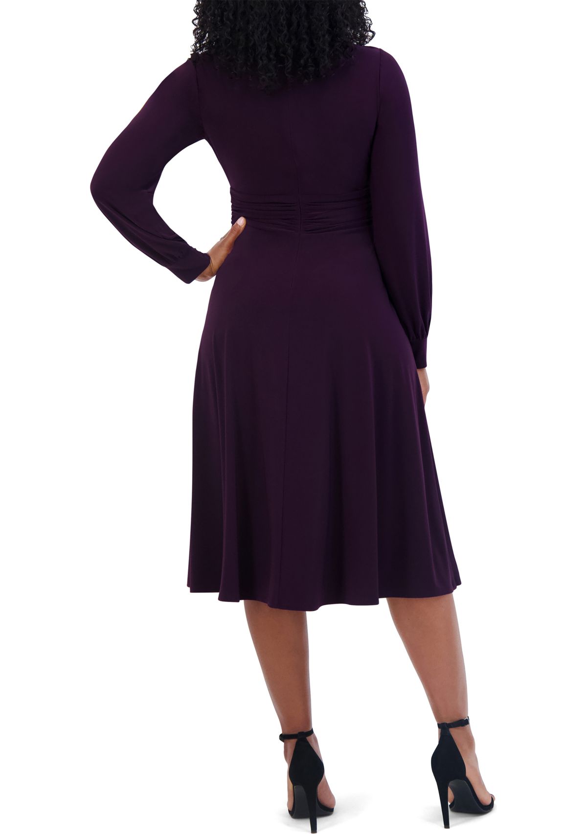 Womens Solid Boat Neck Fit and Flare Dress