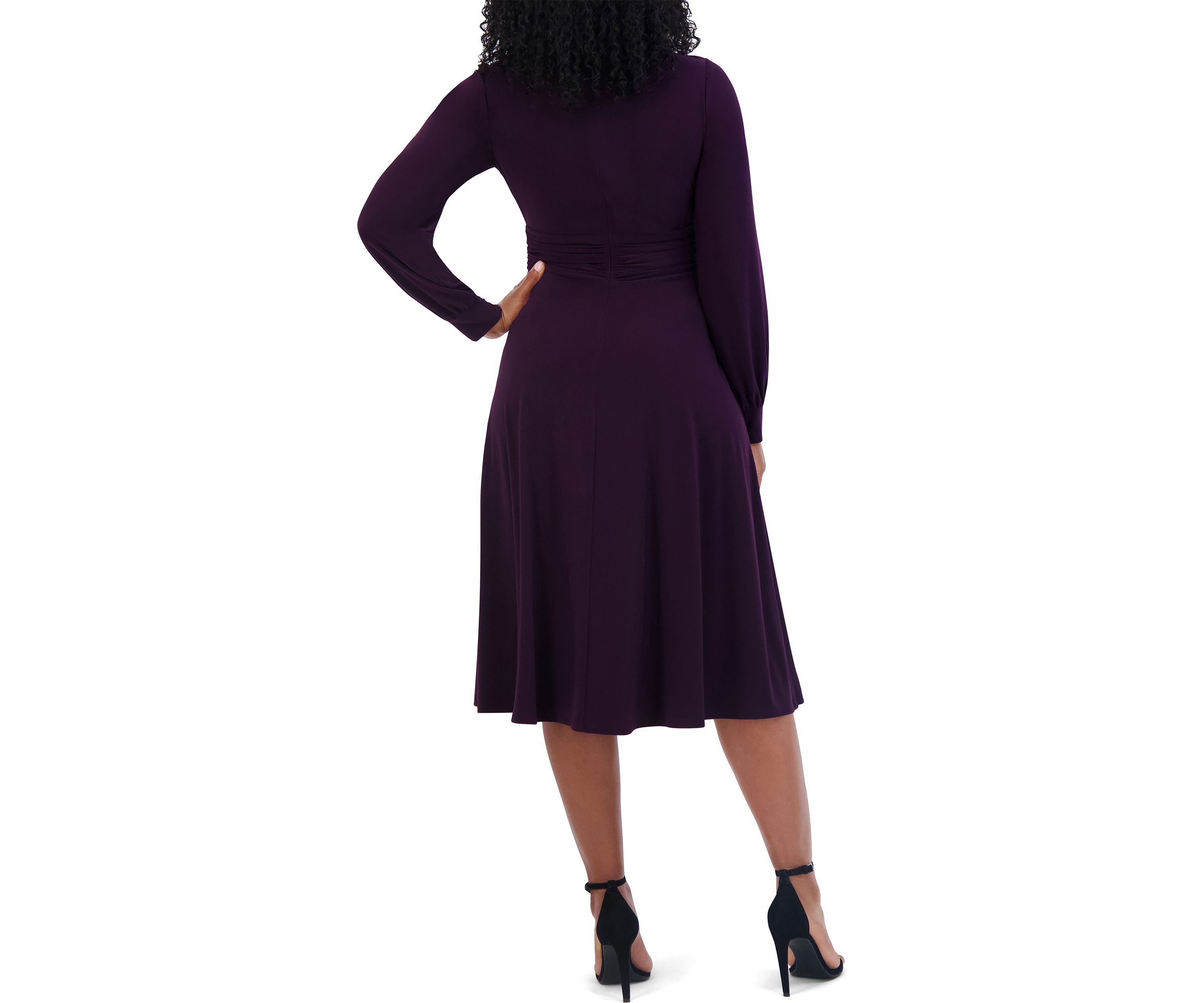 Womens Solid Boat Neck Fit and Flare Dress