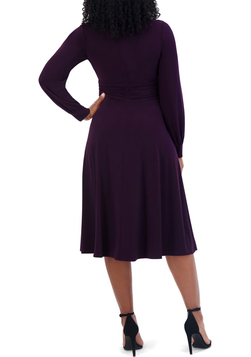 Womens Solid Boat Neck Fit and Flare Dress