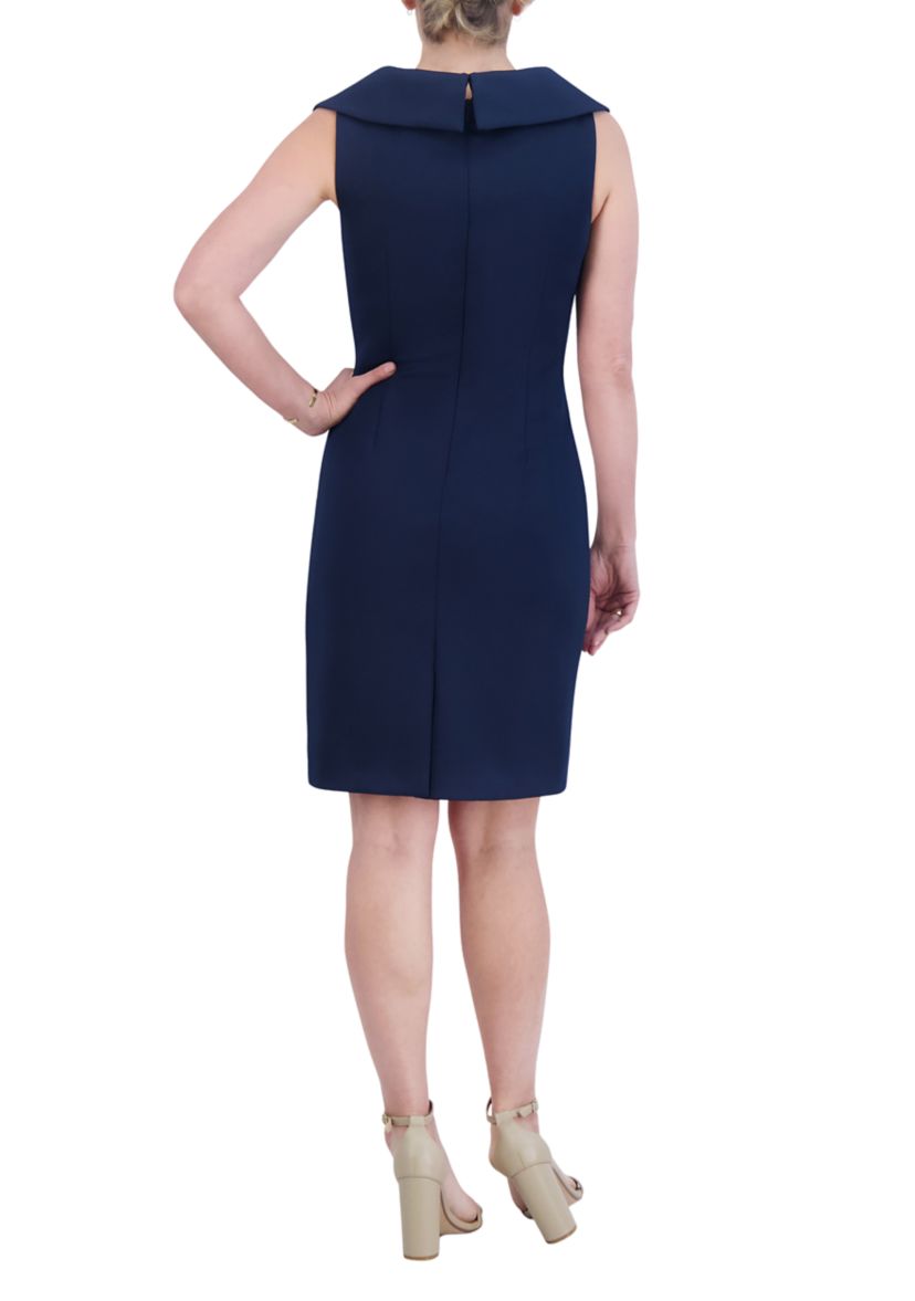 Womens Portrait Collar Sleeveless Embellished Sheath Scuba Dress