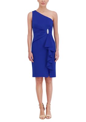 Jessica Howard Women's One Shoulder Ruffle Scuba Embellished Sheath Dress, 6 -  0194592456533