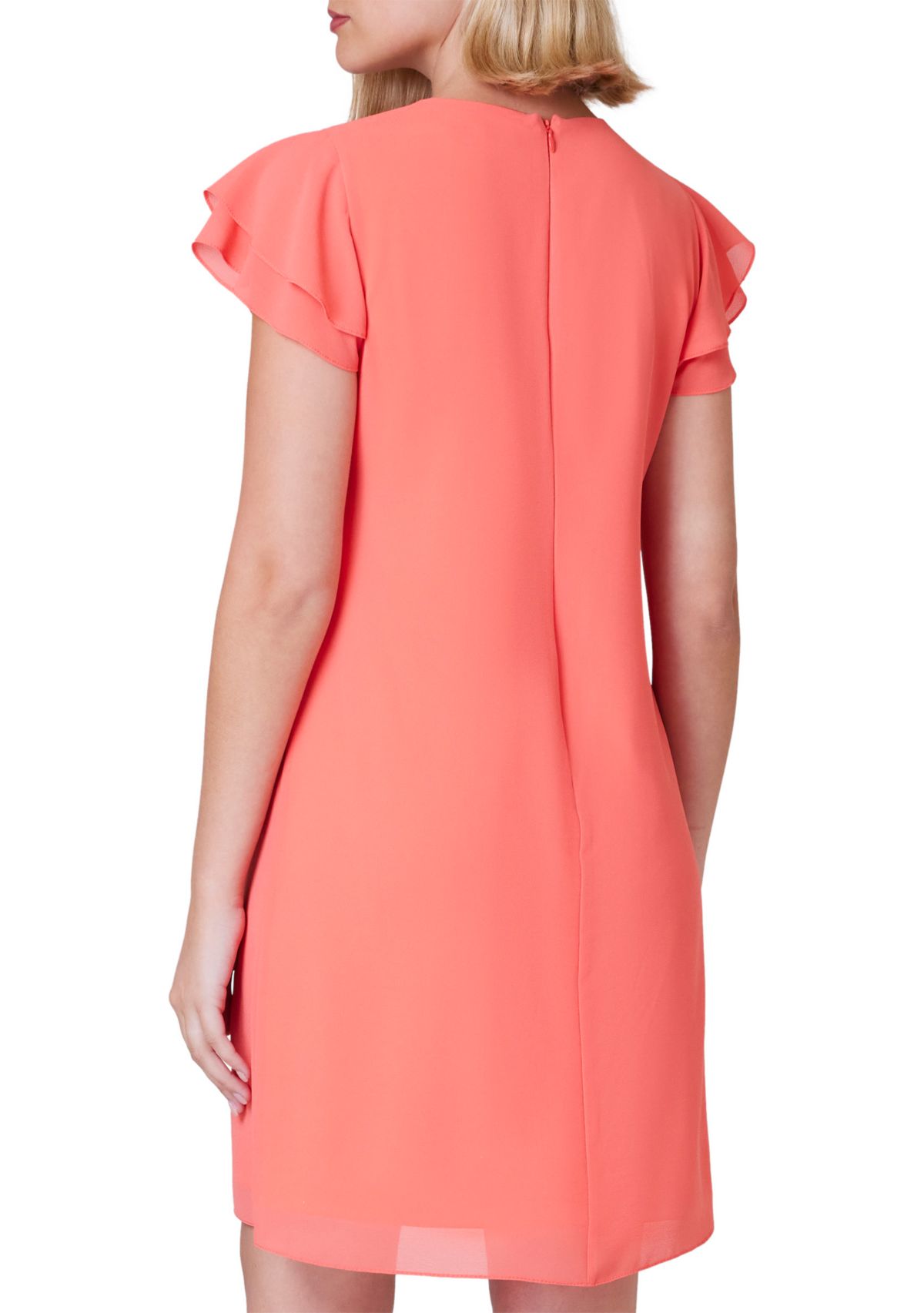 Womens Short Sleeve Keyhole Neck Solid A-Line Dress