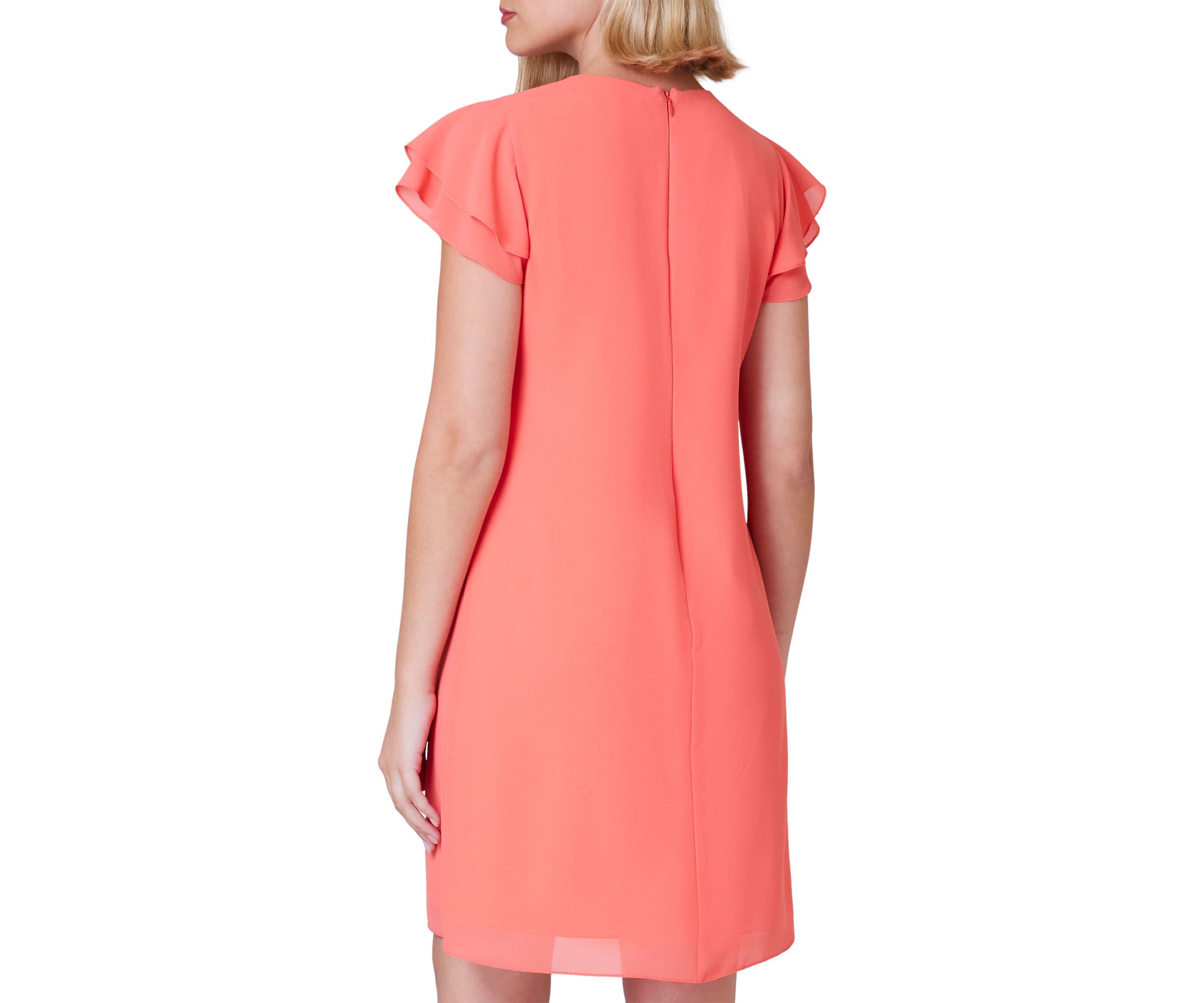 Womens Short Sleeve Keyhole Neck Solid A-Line Dress