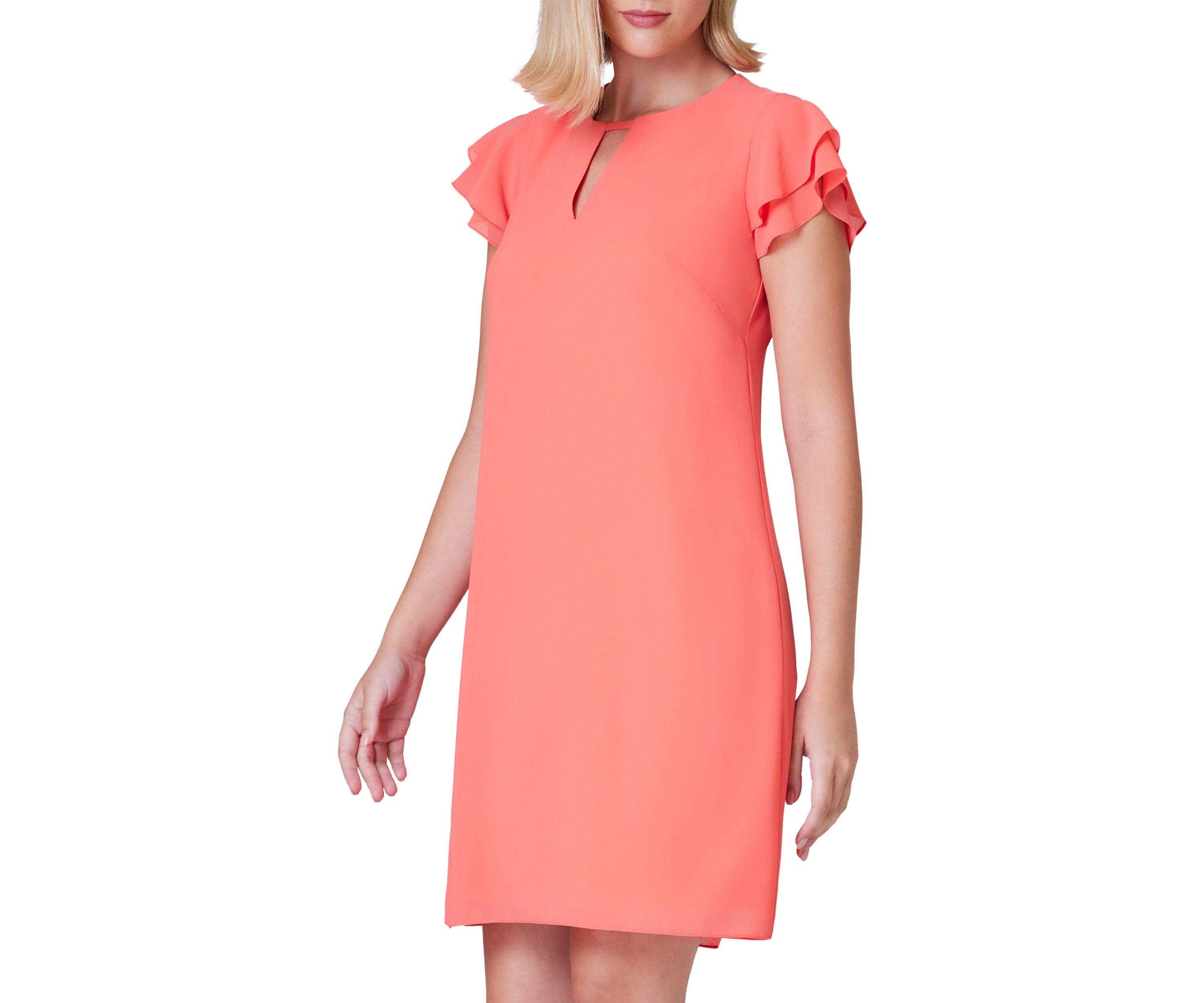 Womens Short Sleeve Keyhole Neck Solid A-Line Dress