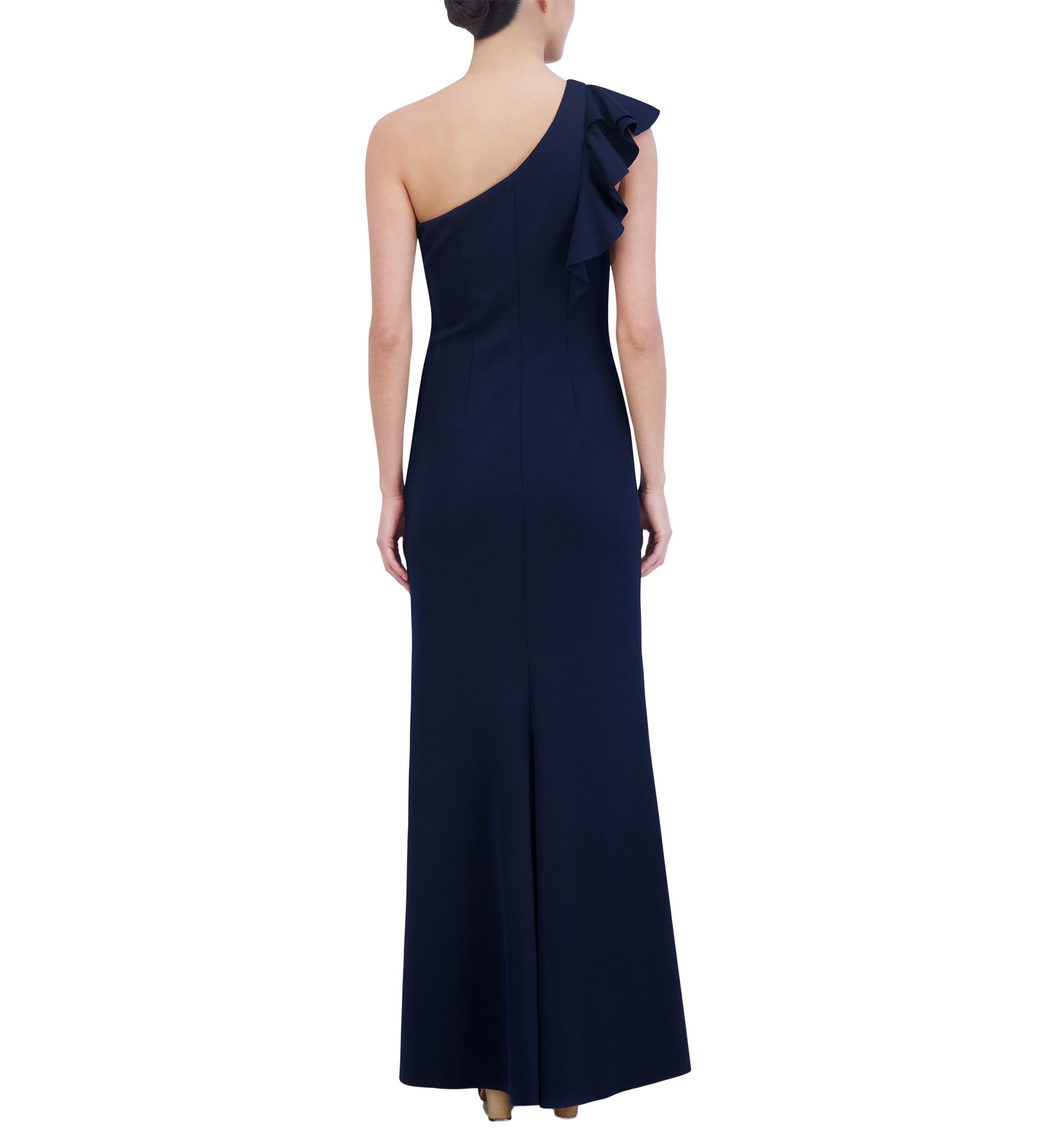 Womens One Shoulder Sleeveless Slim Ruffle Detail Scuba Gown