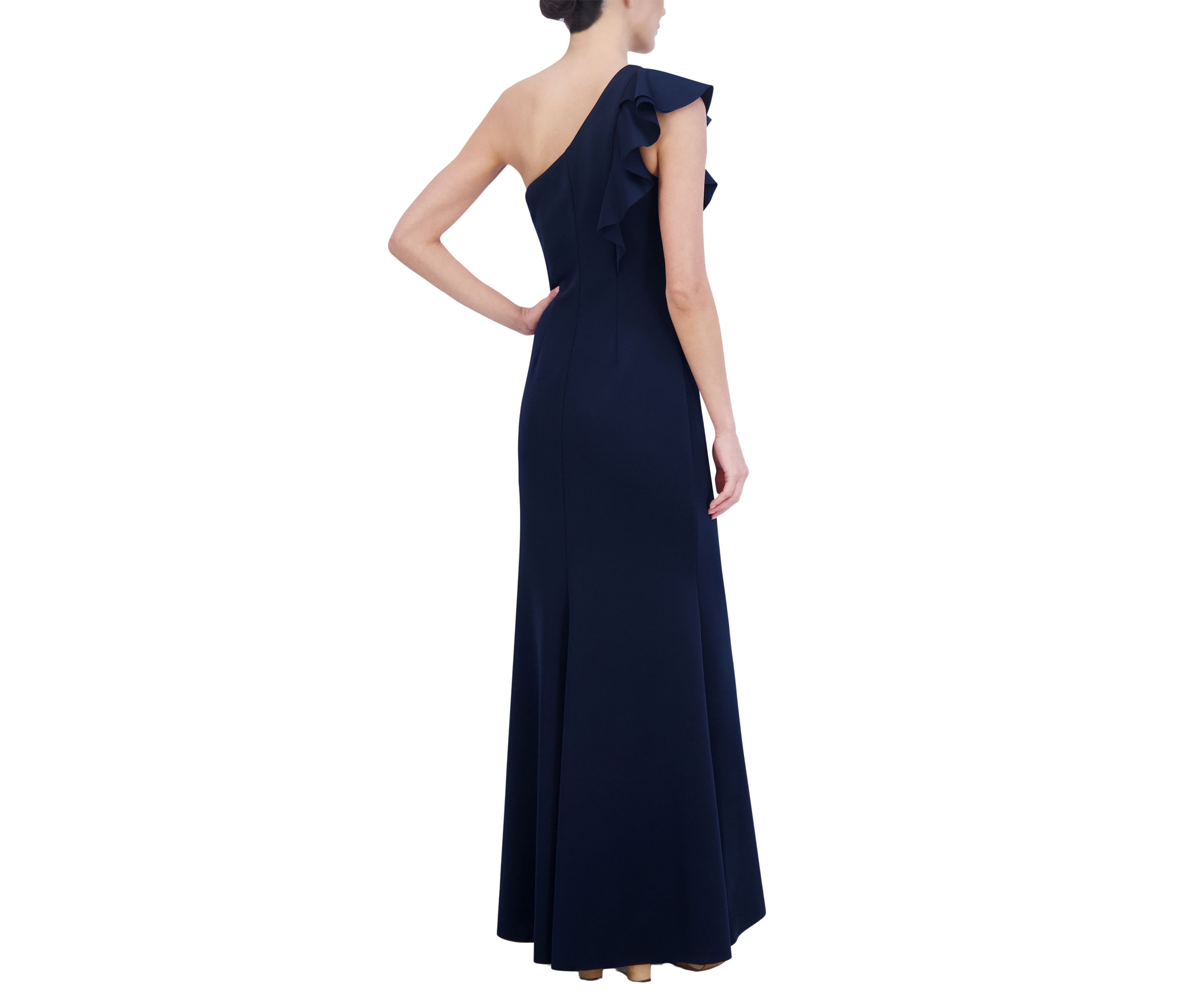 Womens One Shoulder Sleeveless Slim Ruffle Detail Scuba Gown