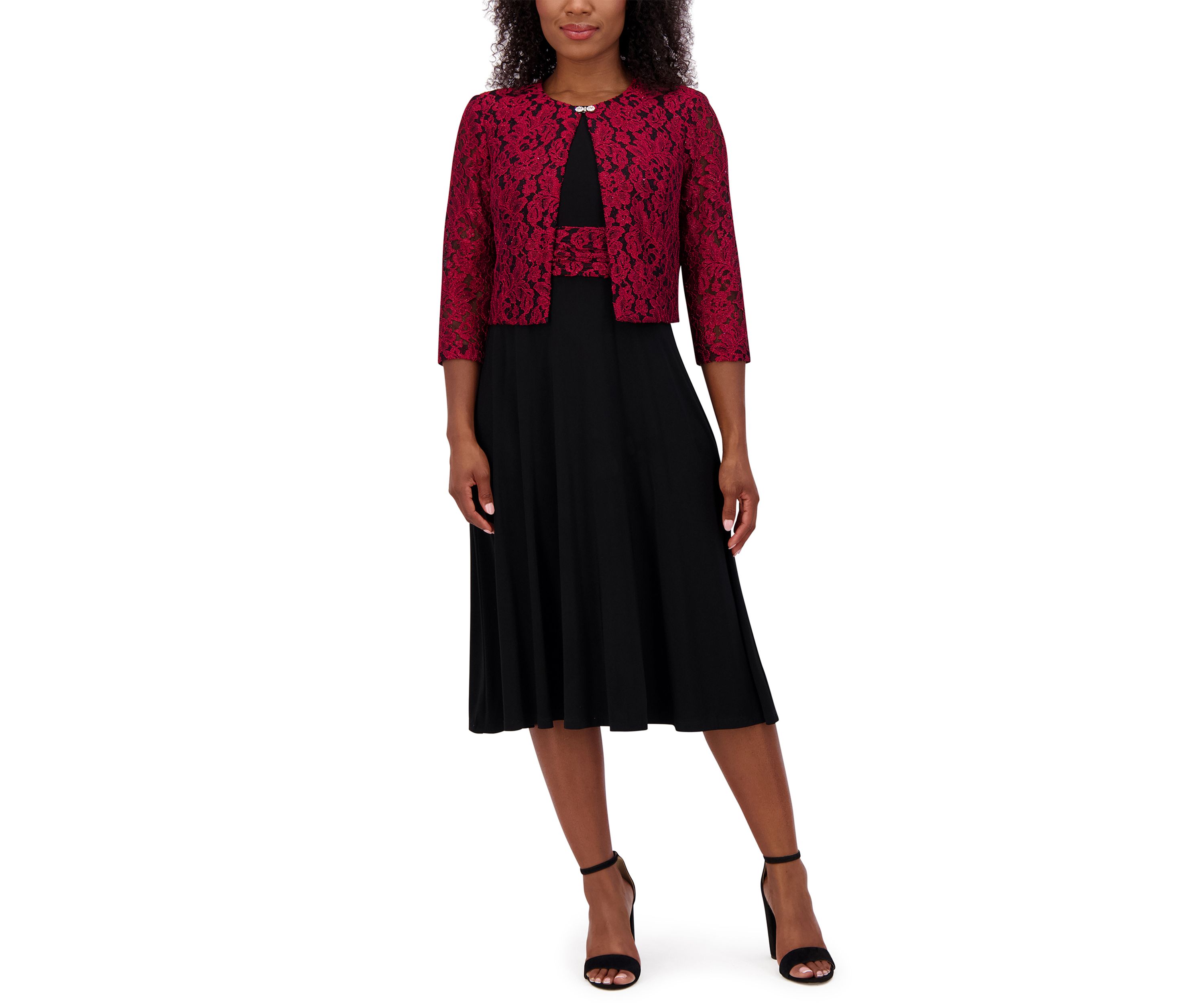 Womens 3/4 Sleeve Fit and Flare Dress