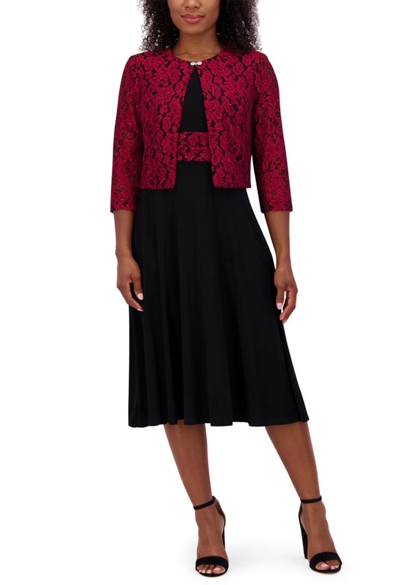 Womens 3/4 Sleeve Fit and Flare Dress