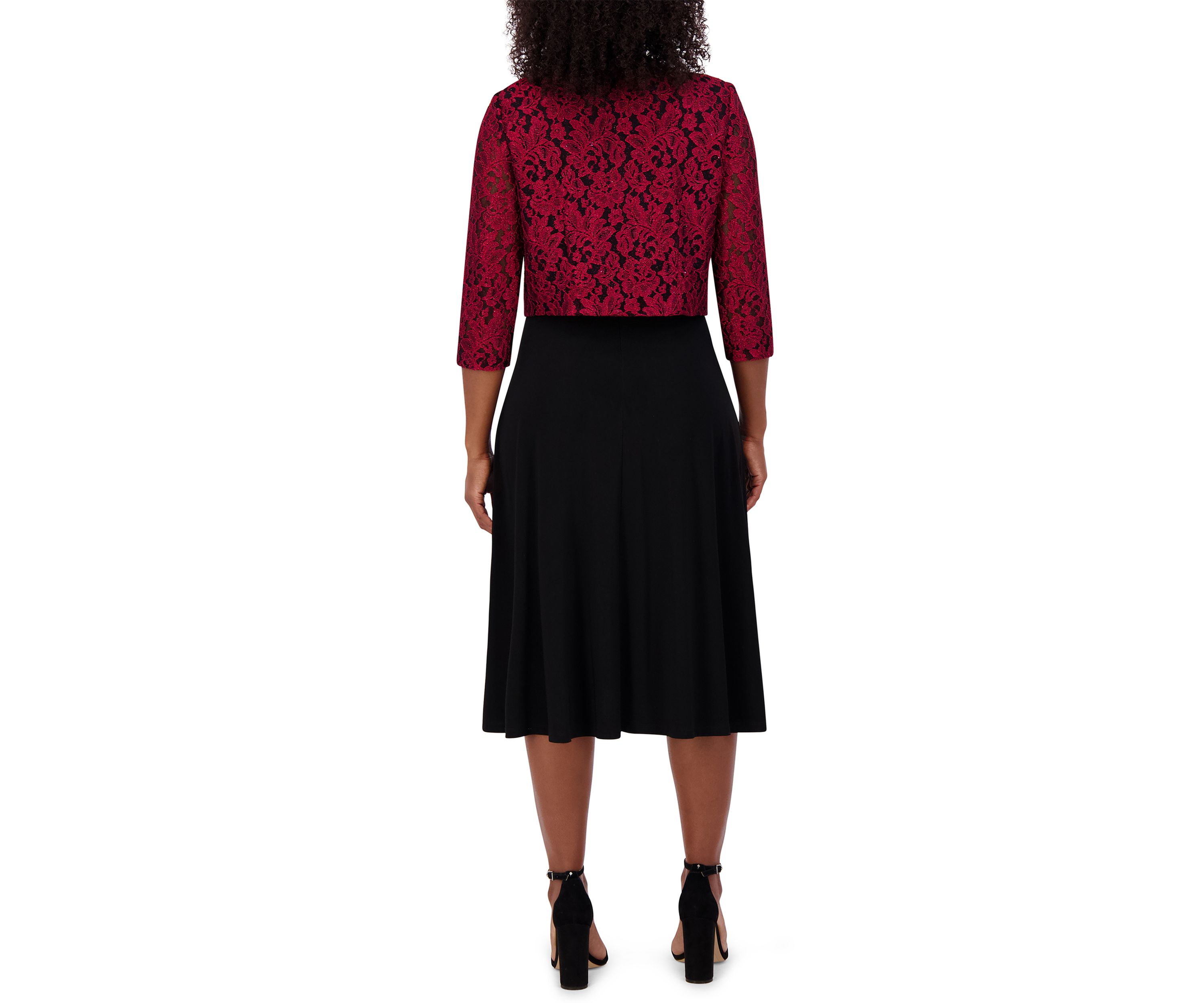 Womens 3/4 Sleeve Fit and Flare Dress