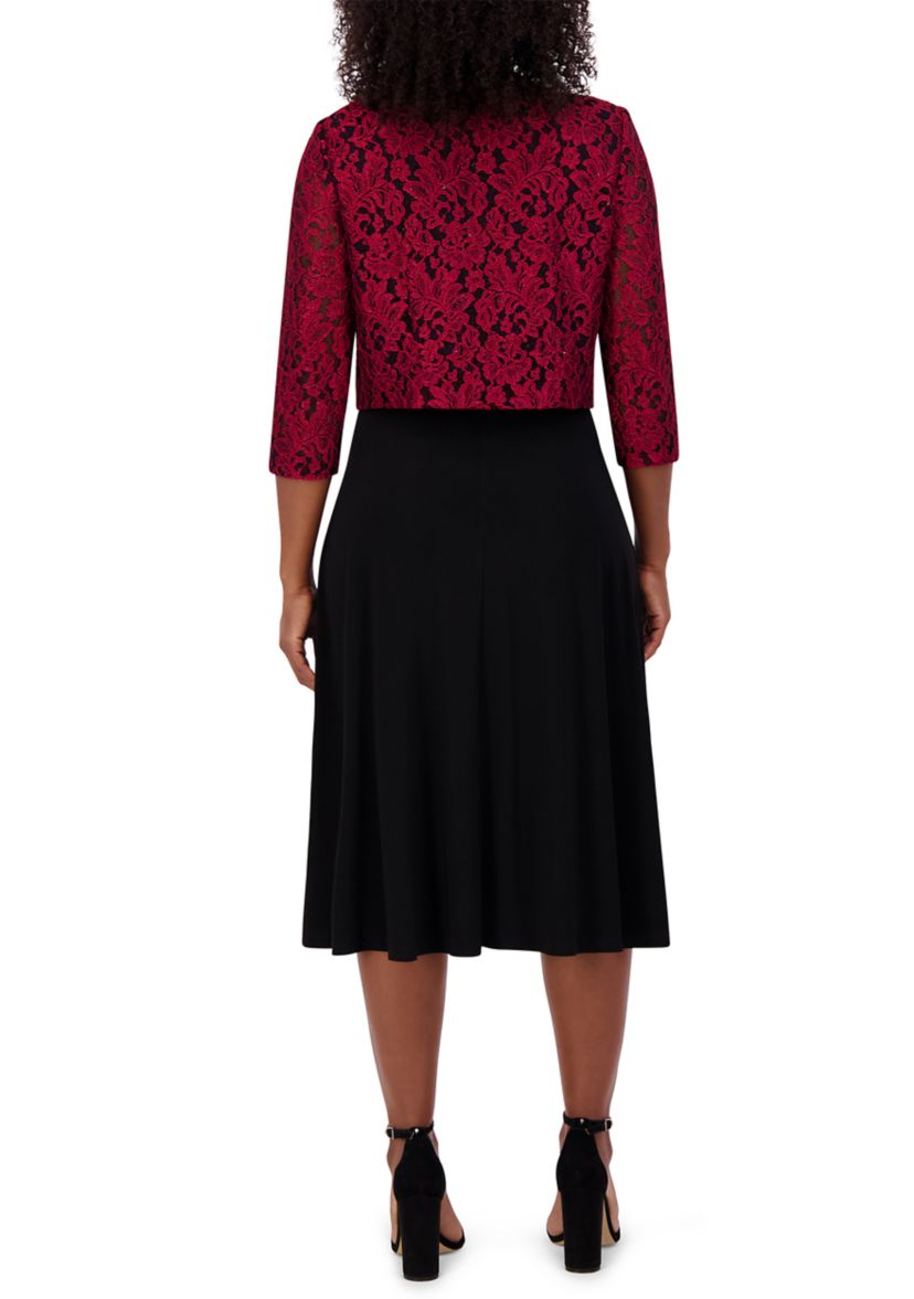 Womens 3/4 Sleeve Fit and Flare Dress